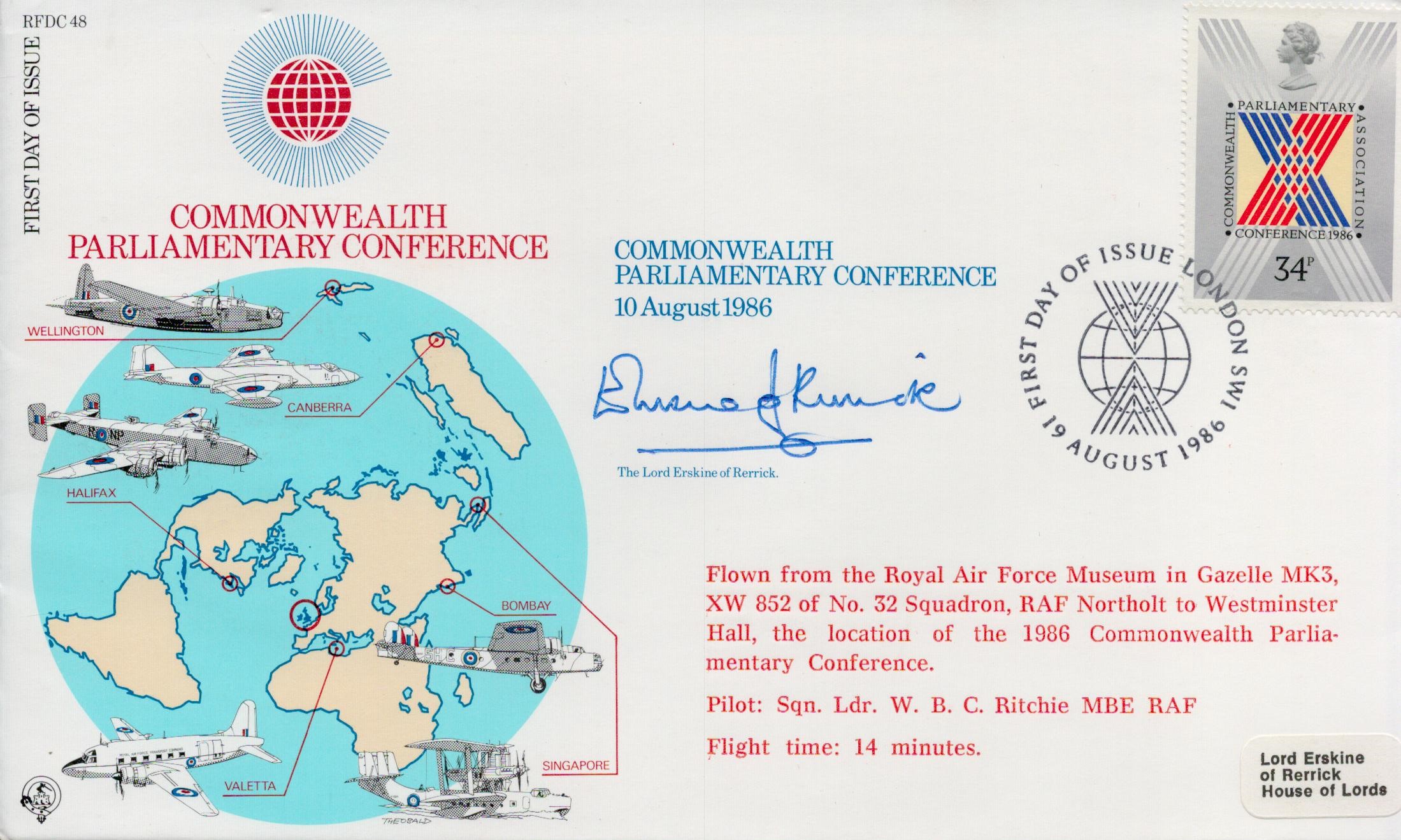 The Lord Erskine of Rerrick Signed Commonwealth Parliamentary Conference FDC. British Stamp with