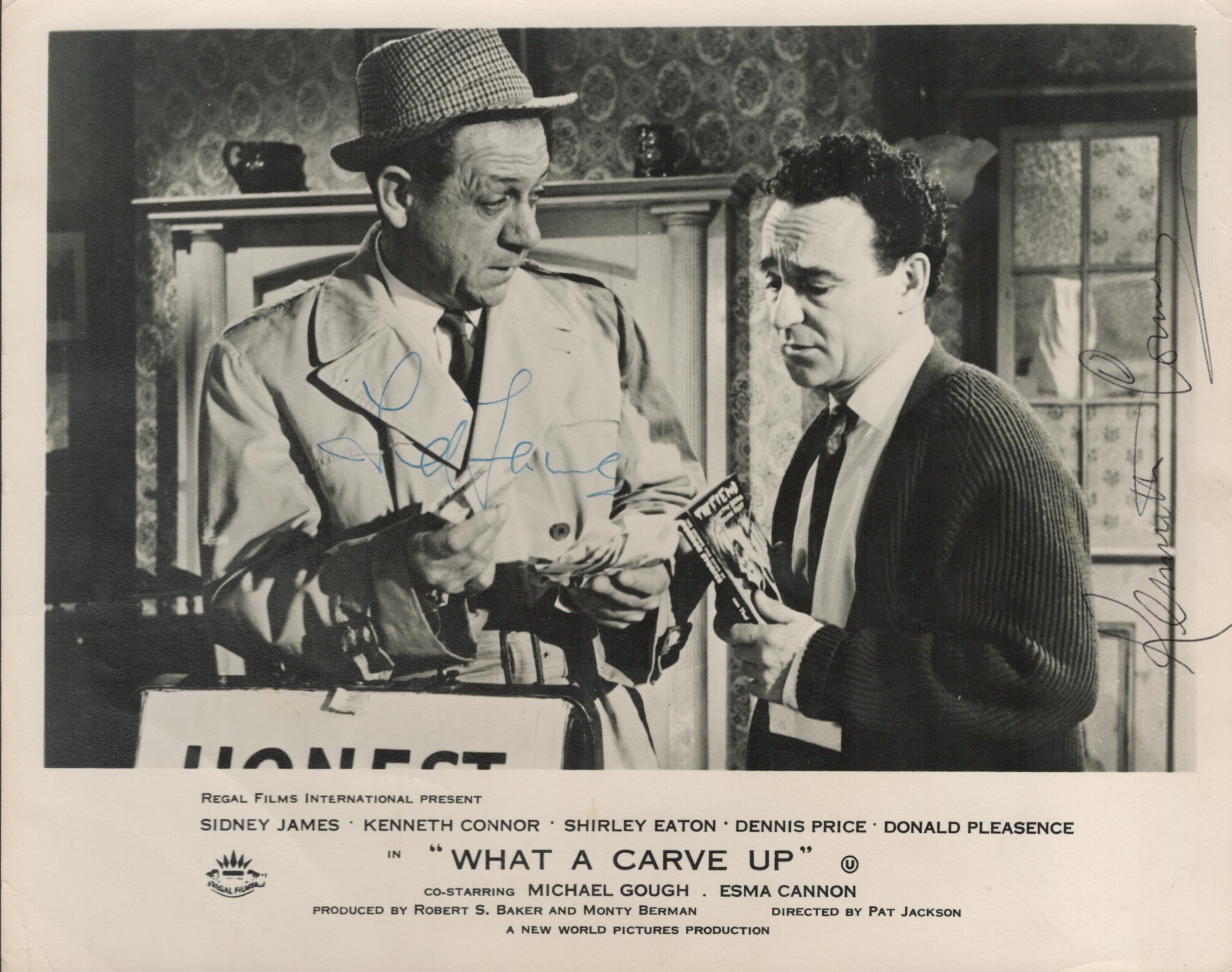 What a Carve Up!, a signed 10x8 lobby card from the 1961 comedy-horror film. Signed by Sid James who