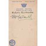 Douglas Fairbanks Jnr and Victoria Fairbanks signed 5x4 Grand Hotel Frinton on Sea vintage postcard.