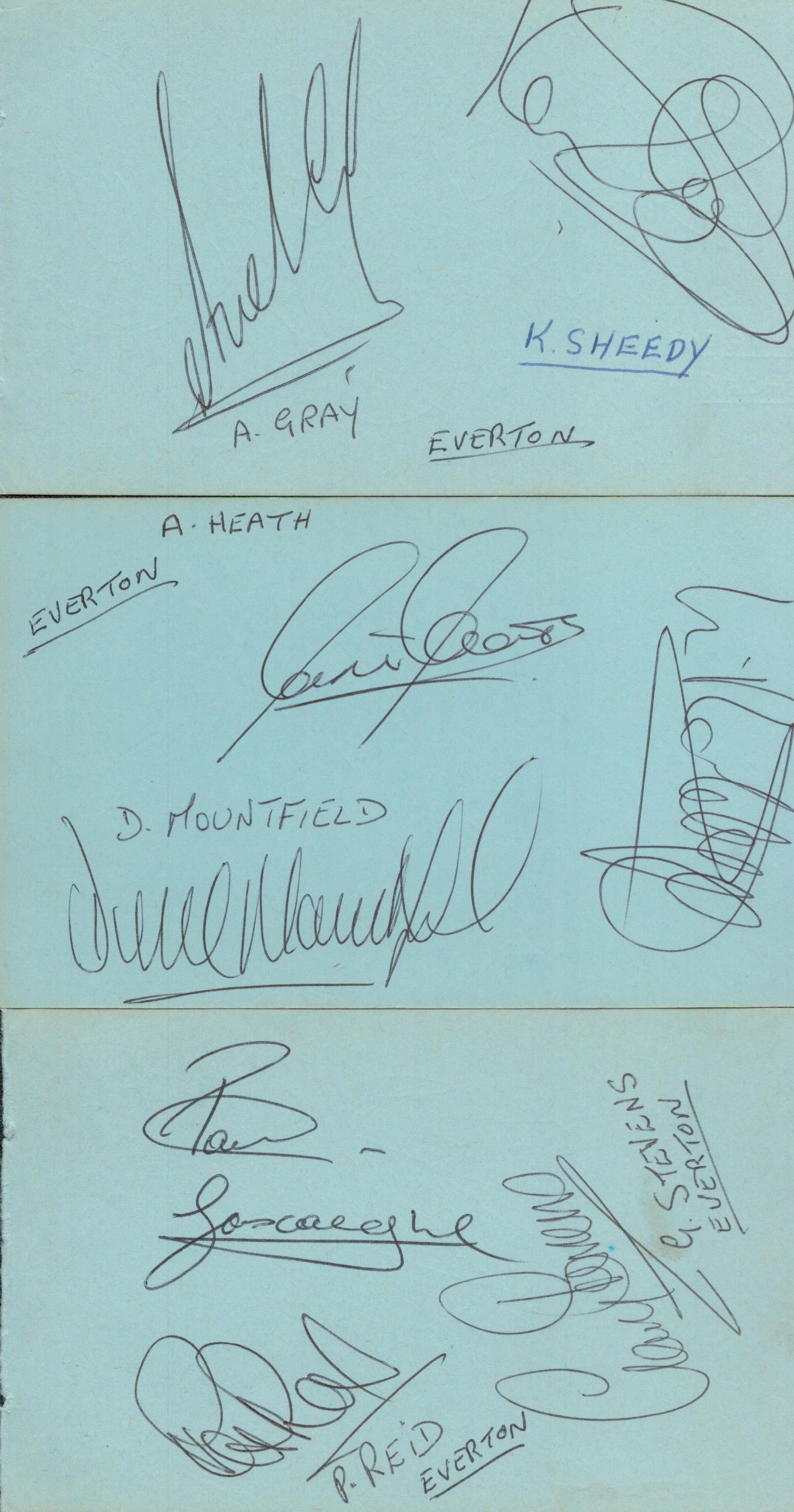 Everton FC Collection of 3 Multi Signed Autograph Album Pages. Signatures include Paul Gascoigne,