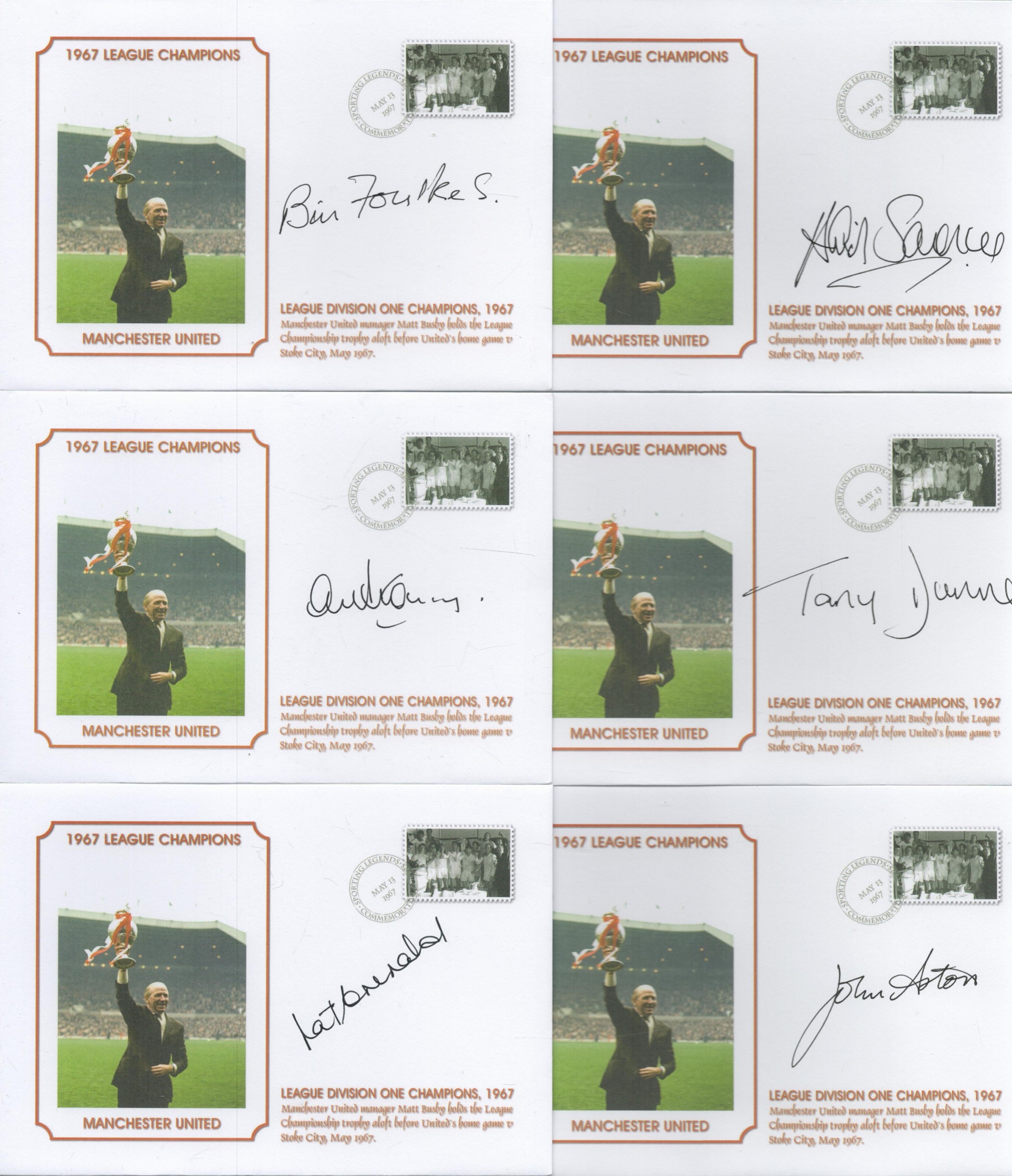 Football. Man Utd Collection of 6 Signed 1967 Champions League Winners First Day Covers.