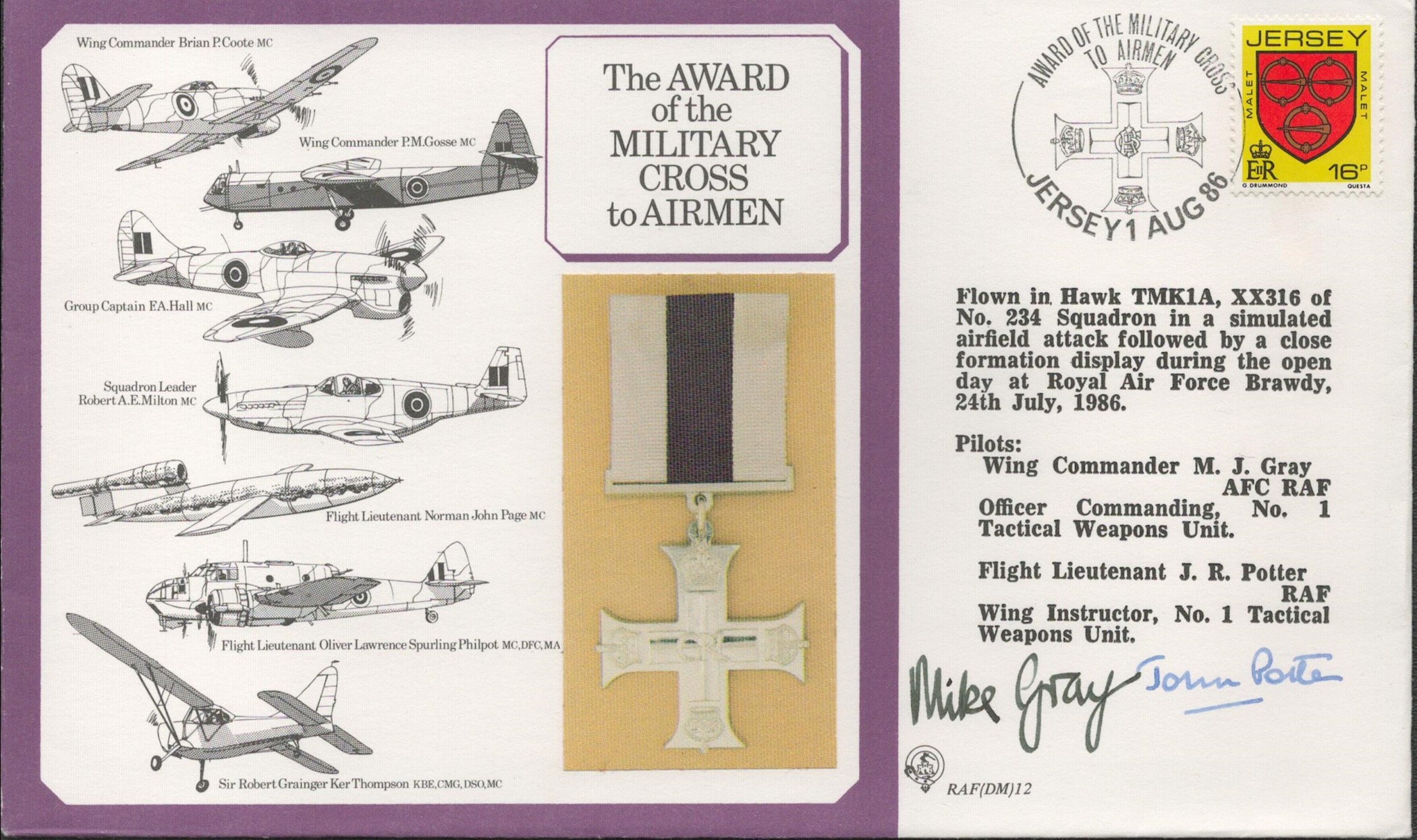 Wg Cdr Mike Gray AFC and Flt Lt John Potter Signed The Award of the Military Cross to Airmen FDC