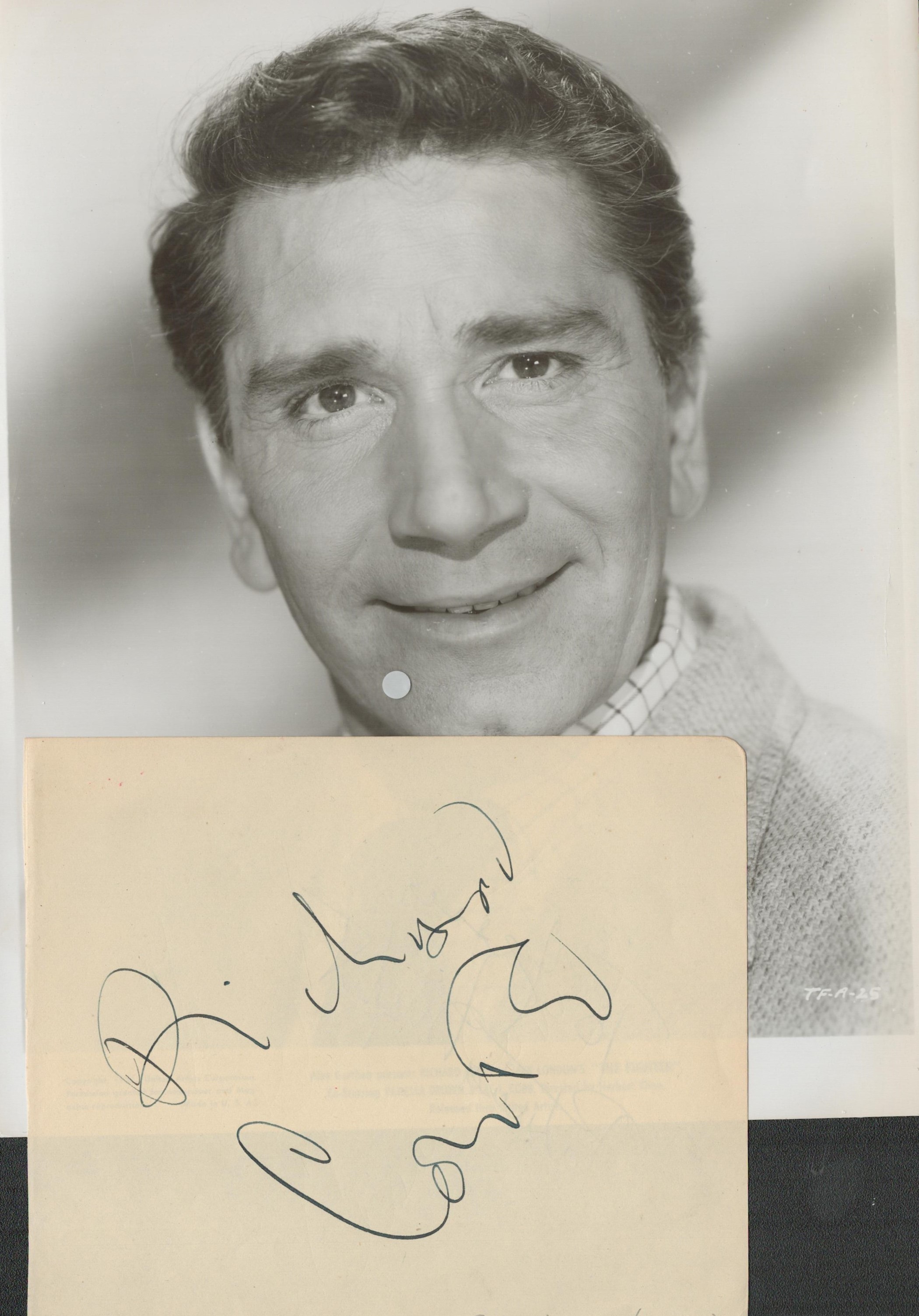 American Actor Richard Conte Signed Autograph Album Page With Unsigned 10 x 8 inch Black and White