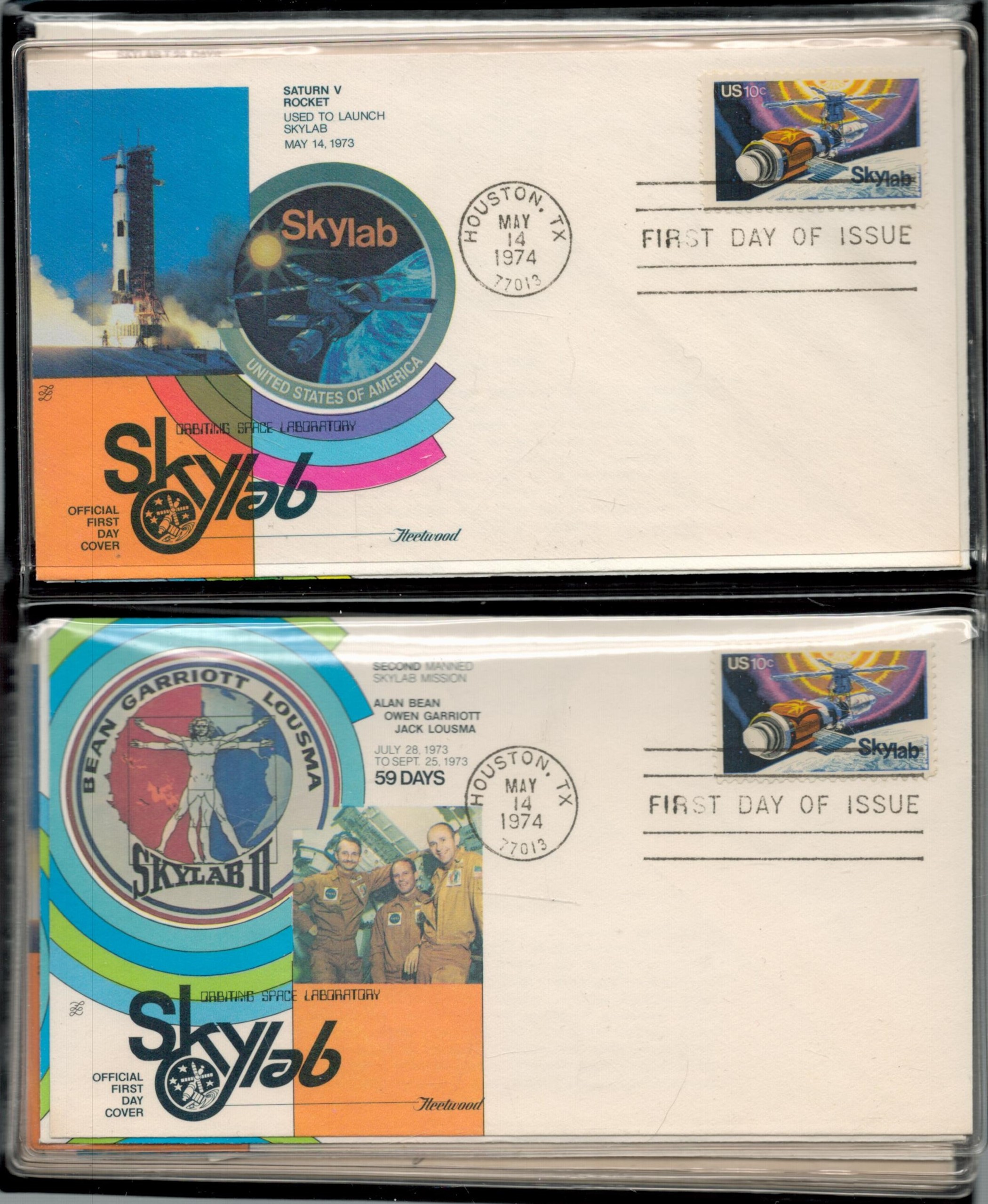 Space. Collection of 10 SkyLab First Day Covers. 4 Signed. Houston, Texas Postmarks. US Stamps. Good