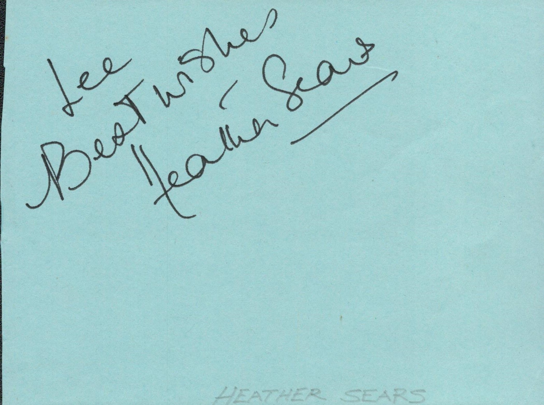 British Actress Heather Sears Signed Vintage Autograph Album Page. Dedicated to Lee. Good condition.