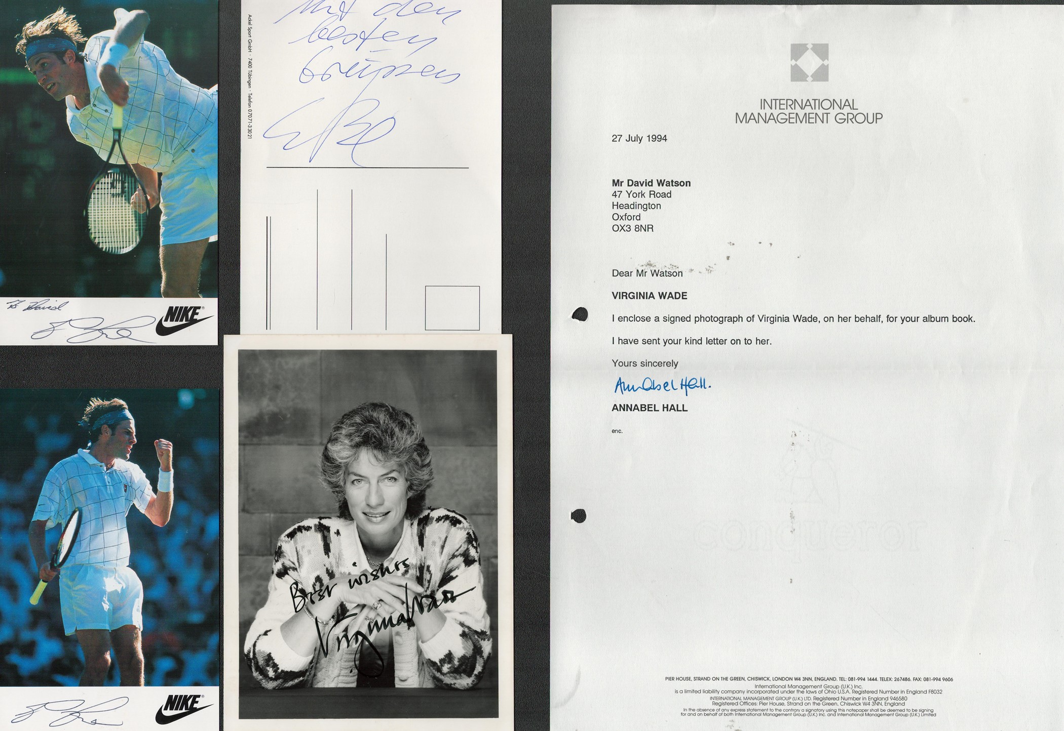 Tennis collection of signed postcards and photographs by Boris Becker, Virginia Wade (with