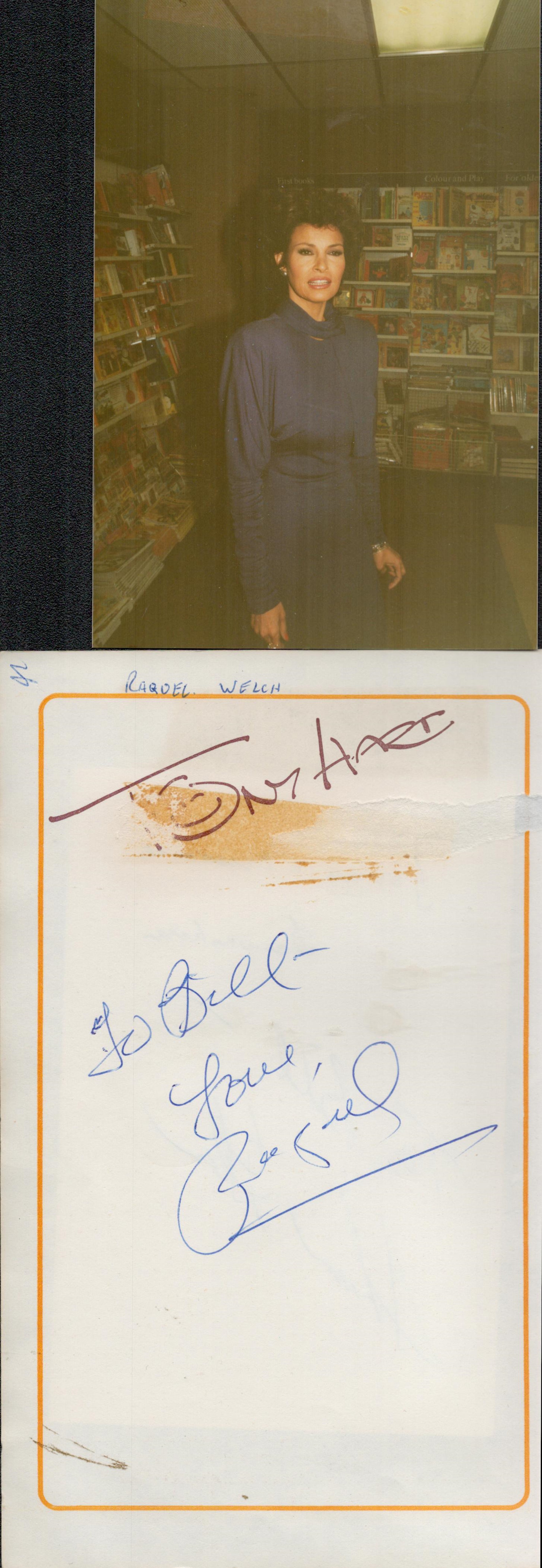 Raquel (Welch) signed 8x5 album page accompanied by a detached candid colour photograph taken at the