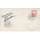 Al Worden signed first day cover with stamped cancellation showing an astronaut on the moon and