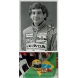 Formula 1 Ayrton Senna Printed Signature on a 8x6 inch Black and White Photo. Signature is in black.