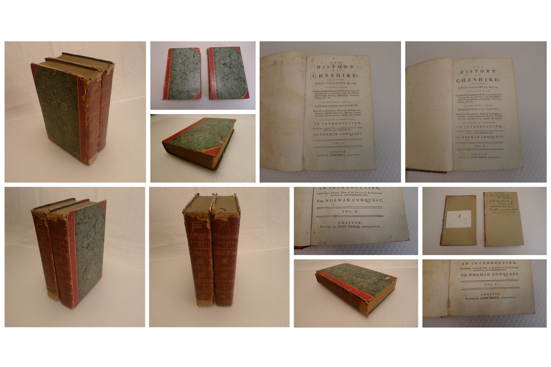 The History of Cheshire published by John Poole, Chester in 1778, two volume set. The full title