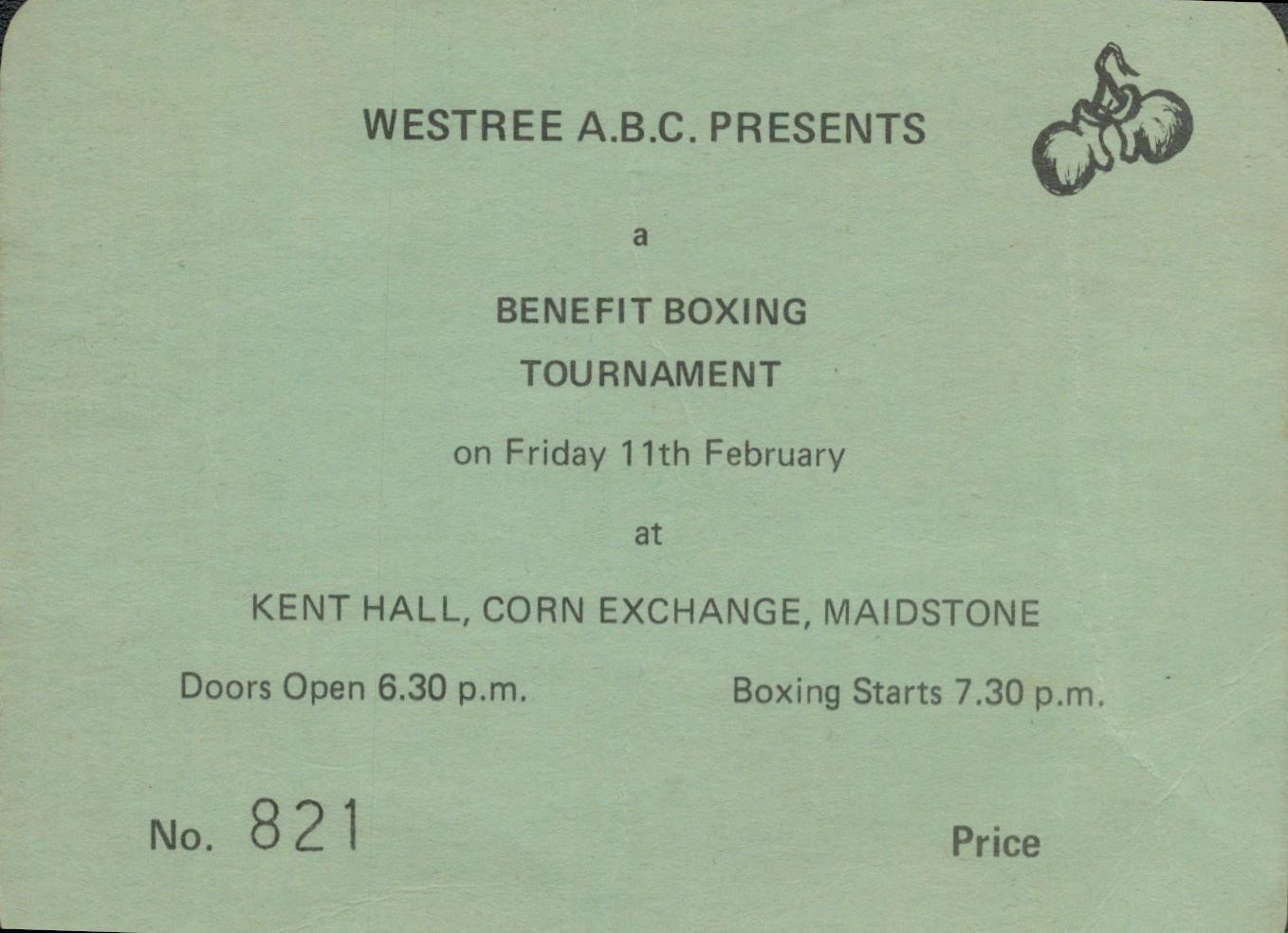 Boxing Henry Cooper signed Westree A. B. C Benefit Boxing Tournament ticket signature on reverse.