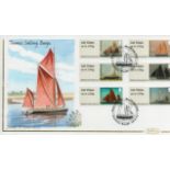 Hand Painted Benham 2015 Thames Sailing Barge FDC, signed and painted by the artist Jennifer M