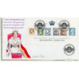 Hand Painted Benham 2012 Diamond Jubilee Booklet Pane FDC, signed and painted by the artist Jennifer