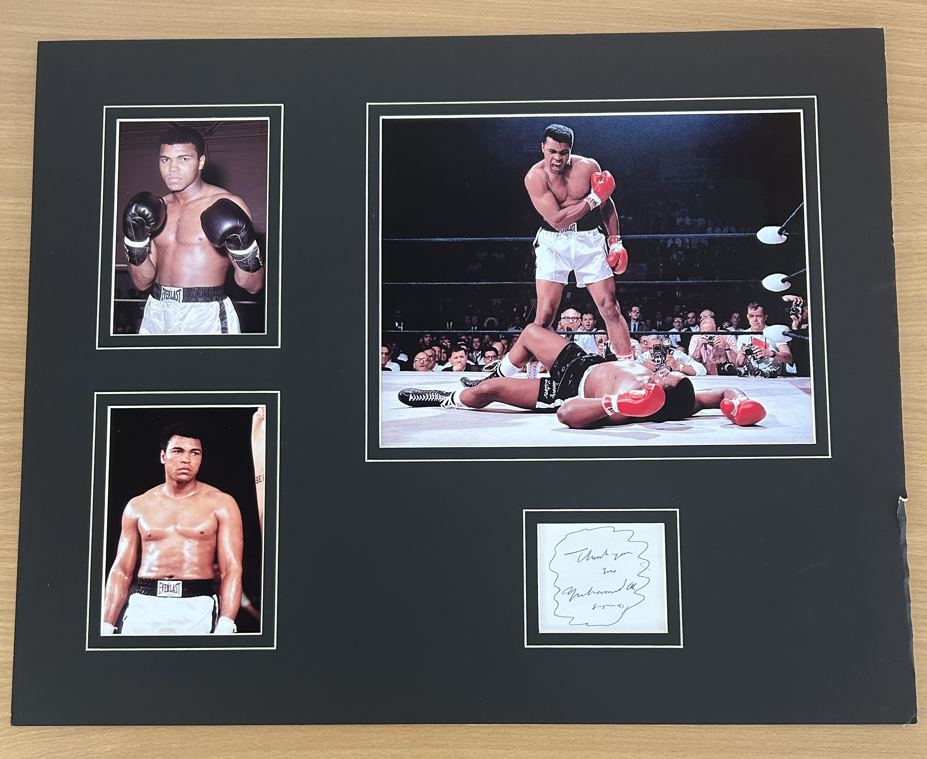 Muhammad Ali 20x16 mounted signature piece includes signed album page and three fantastic photos