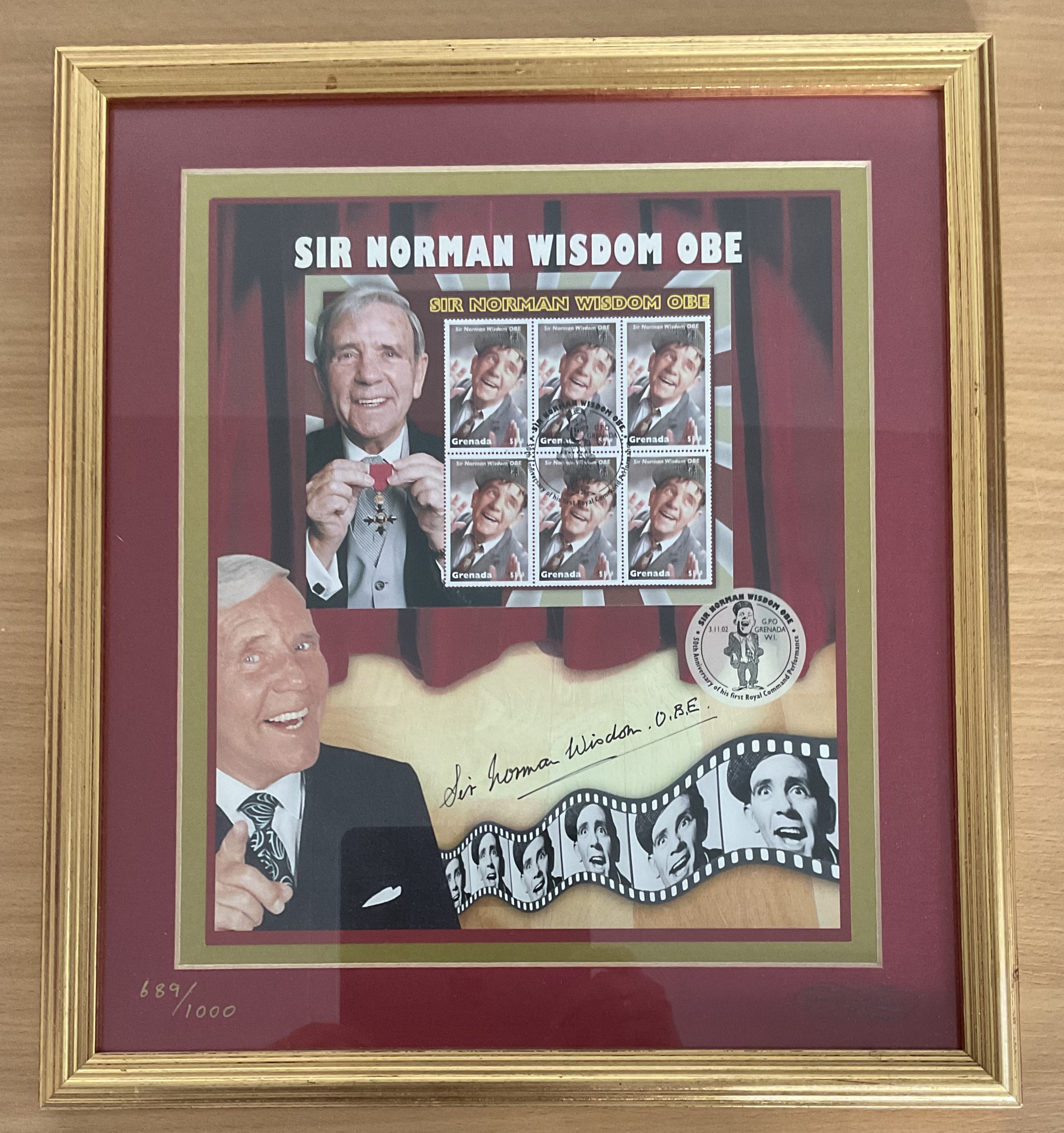 Sir Norman Wisdom signed 15x13 overall mounted and framed signature piece includes limited edition