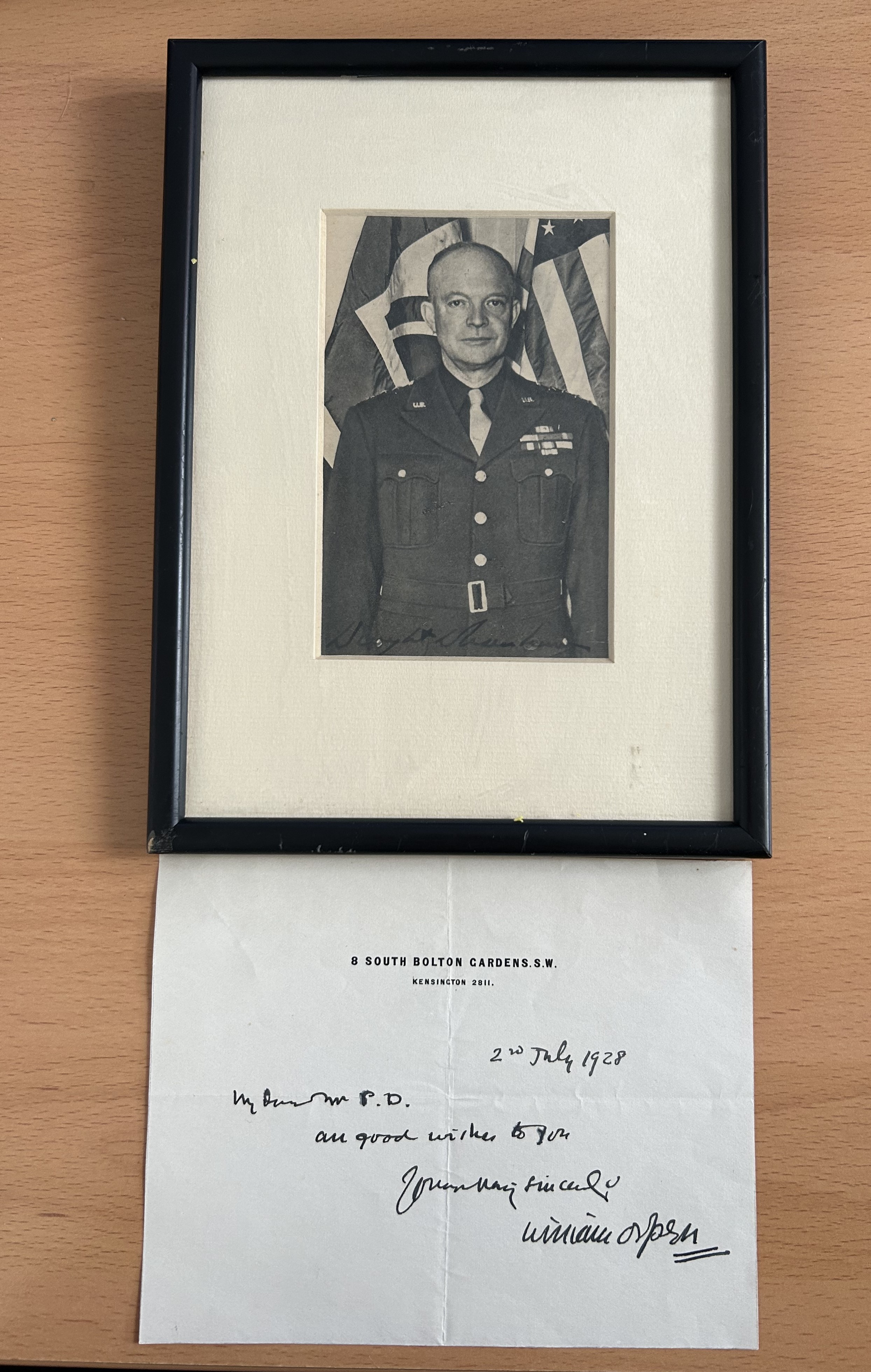 Dwight D. Eisenhower signed 9x7 overall mounted and framed vintage black and white photo. Dwight