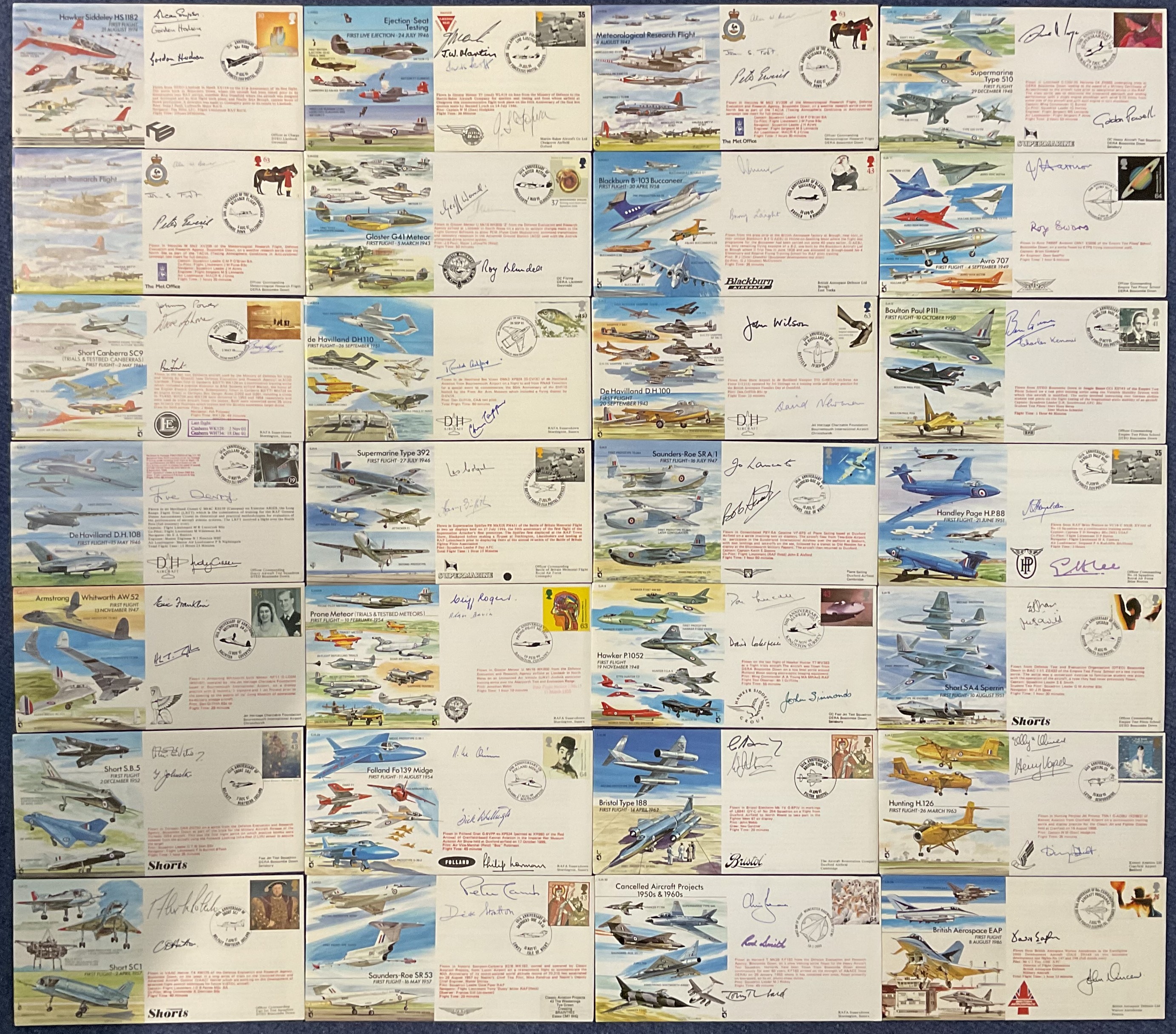 28 Experimental Jet Aircraft VIP signed Covers each depicting a new plane and signed by the test