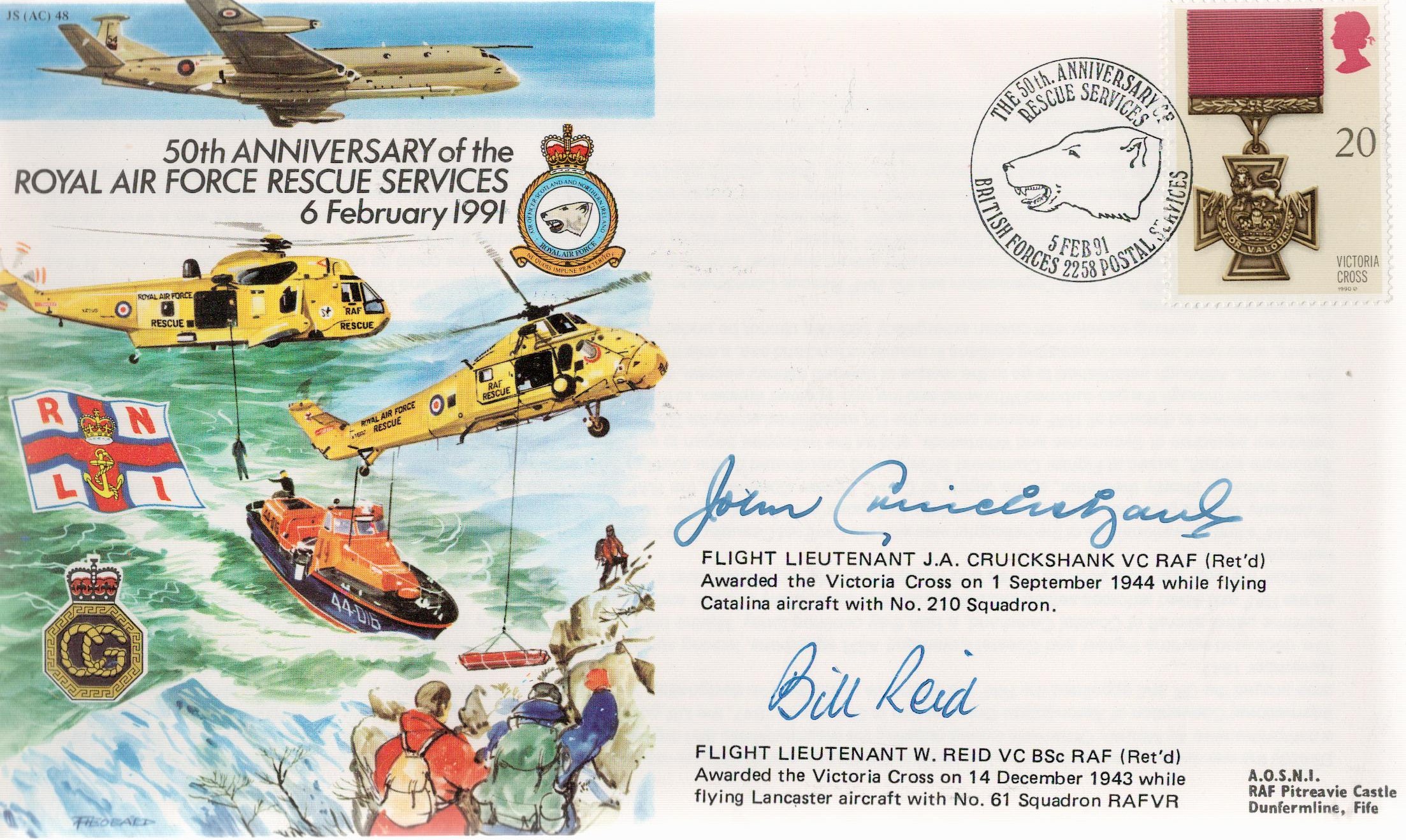 RAF. Flt Lt John Cruickshank VC and Flt Lt Bill Reid VC Signed 50th Anniversary of the RAF Rescue