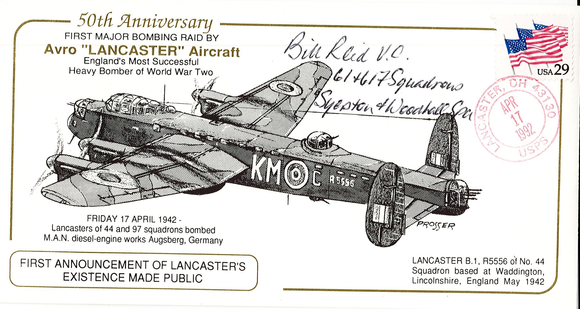 50th Anniv 1st Major Bombing Raid Lancaster Signed Flt Lt William ( Bill ) Reid VC 61 Squadron