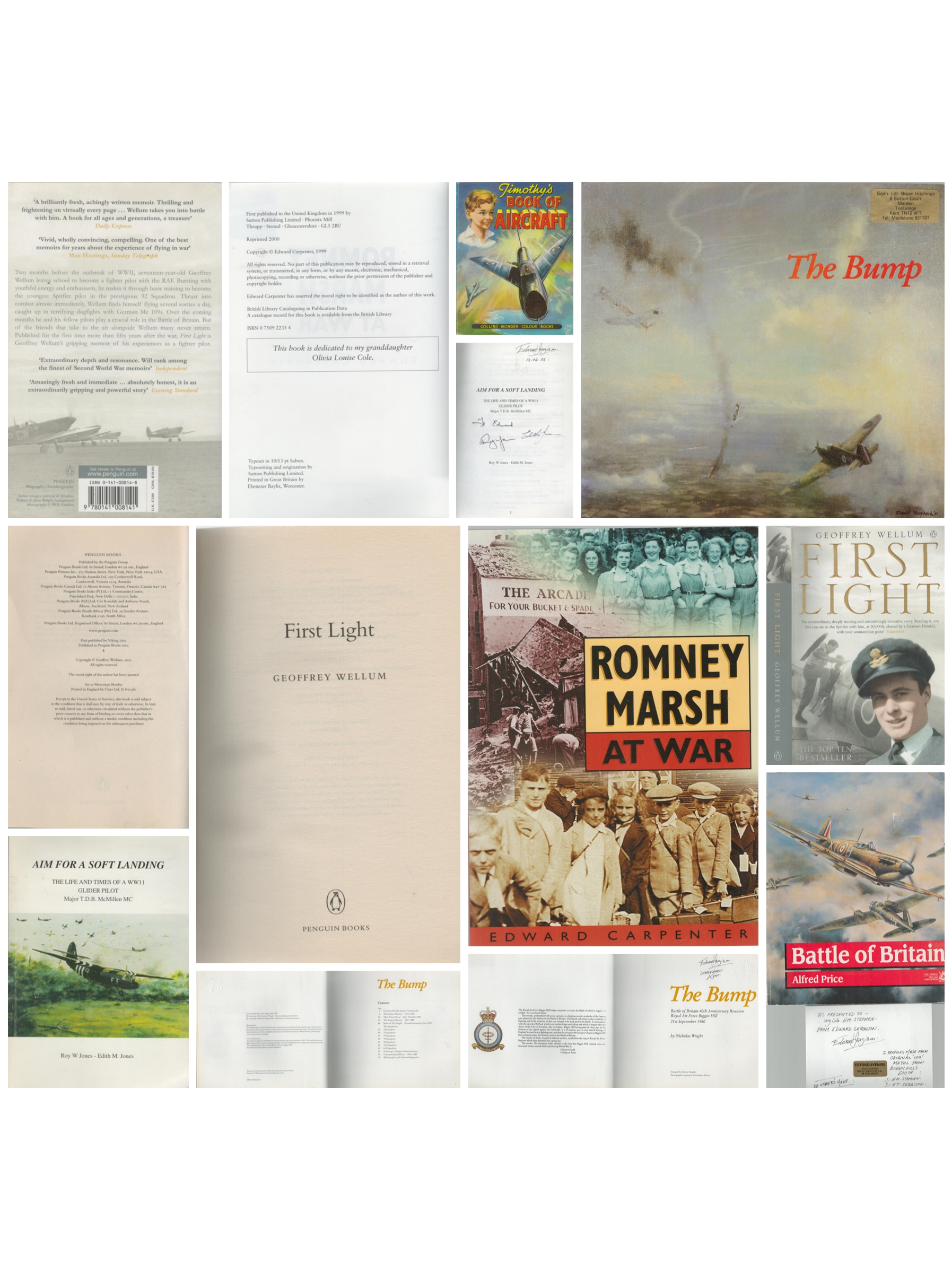 Six War and Aviation Related Book Collection. Titles Include Romney Marsh at War by Edward