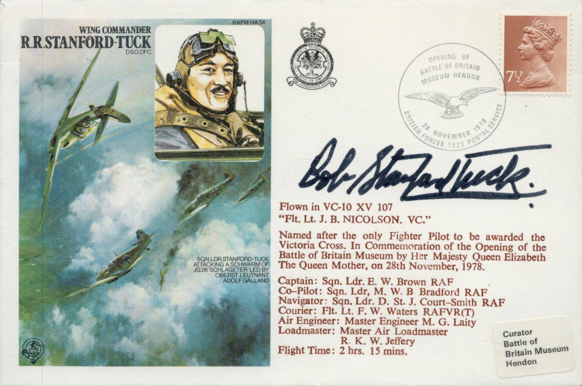 WW2 BOB fighter pilot Wg Cdr Robert Stanford Tuck DSO DFC signed on his own Historic Aviators cover.