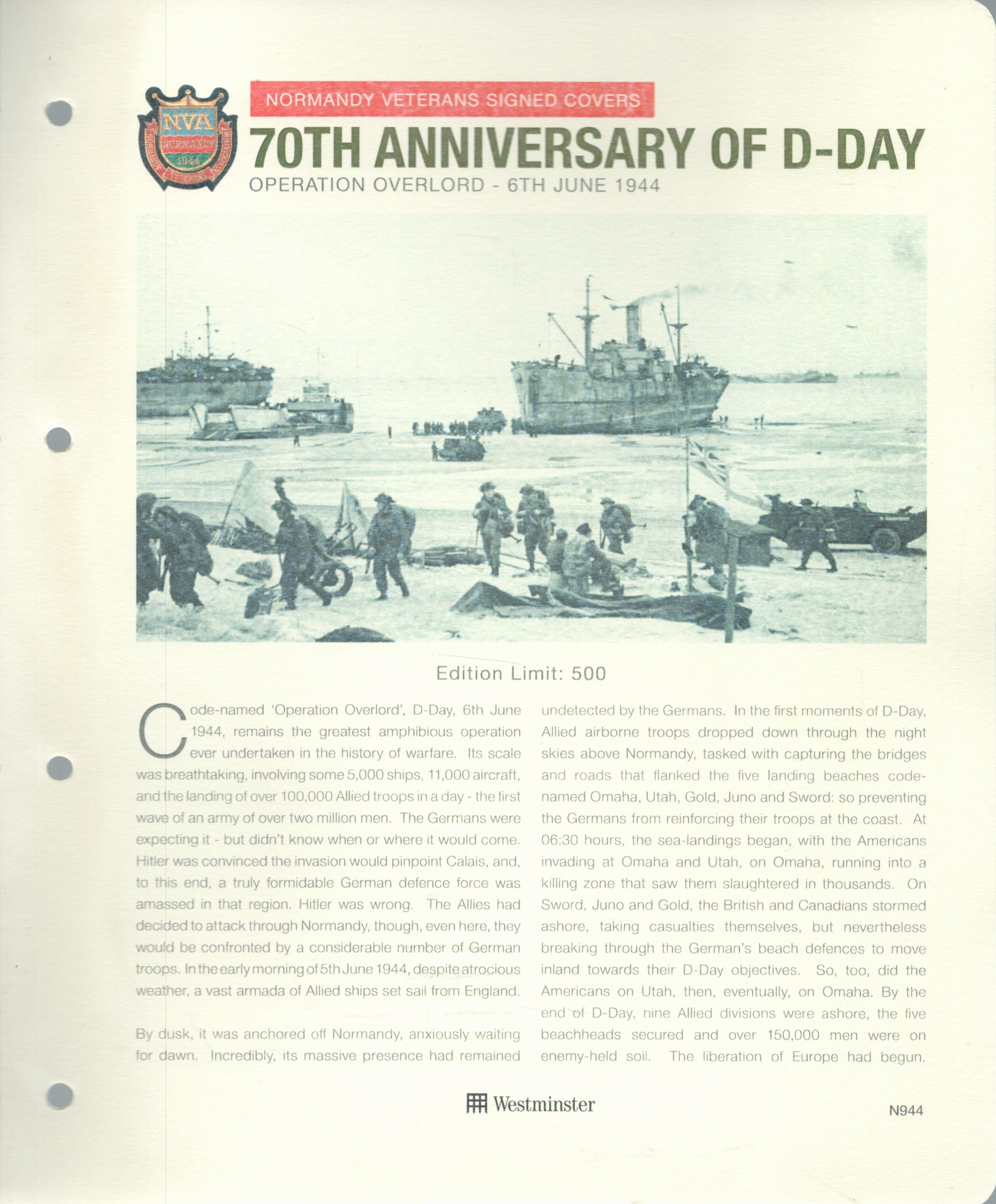 WW2. 12 Normandy Veterans Signed 70th Anniversary of D-Day Westminster FDC's Housed in a Ring Binder