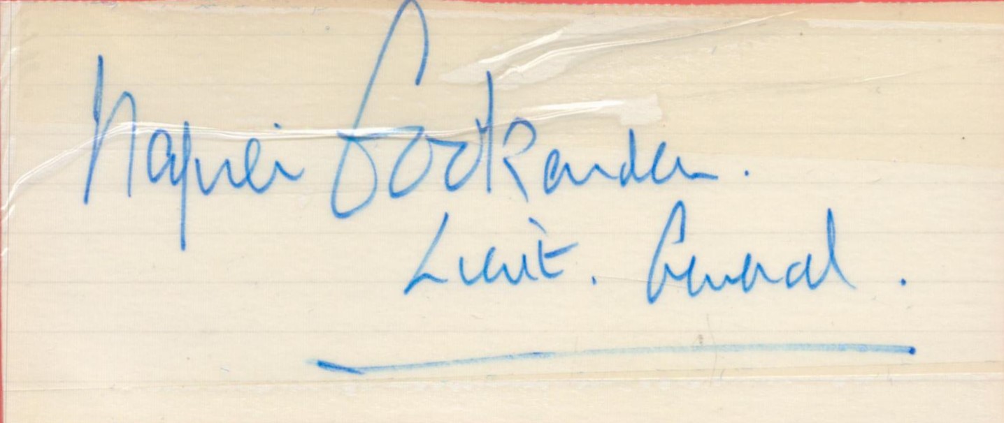 Lieutenant General Sir Napier Crookenden KCB DSO OBE Signed 5 x 2 inch Signature Cutting. Good