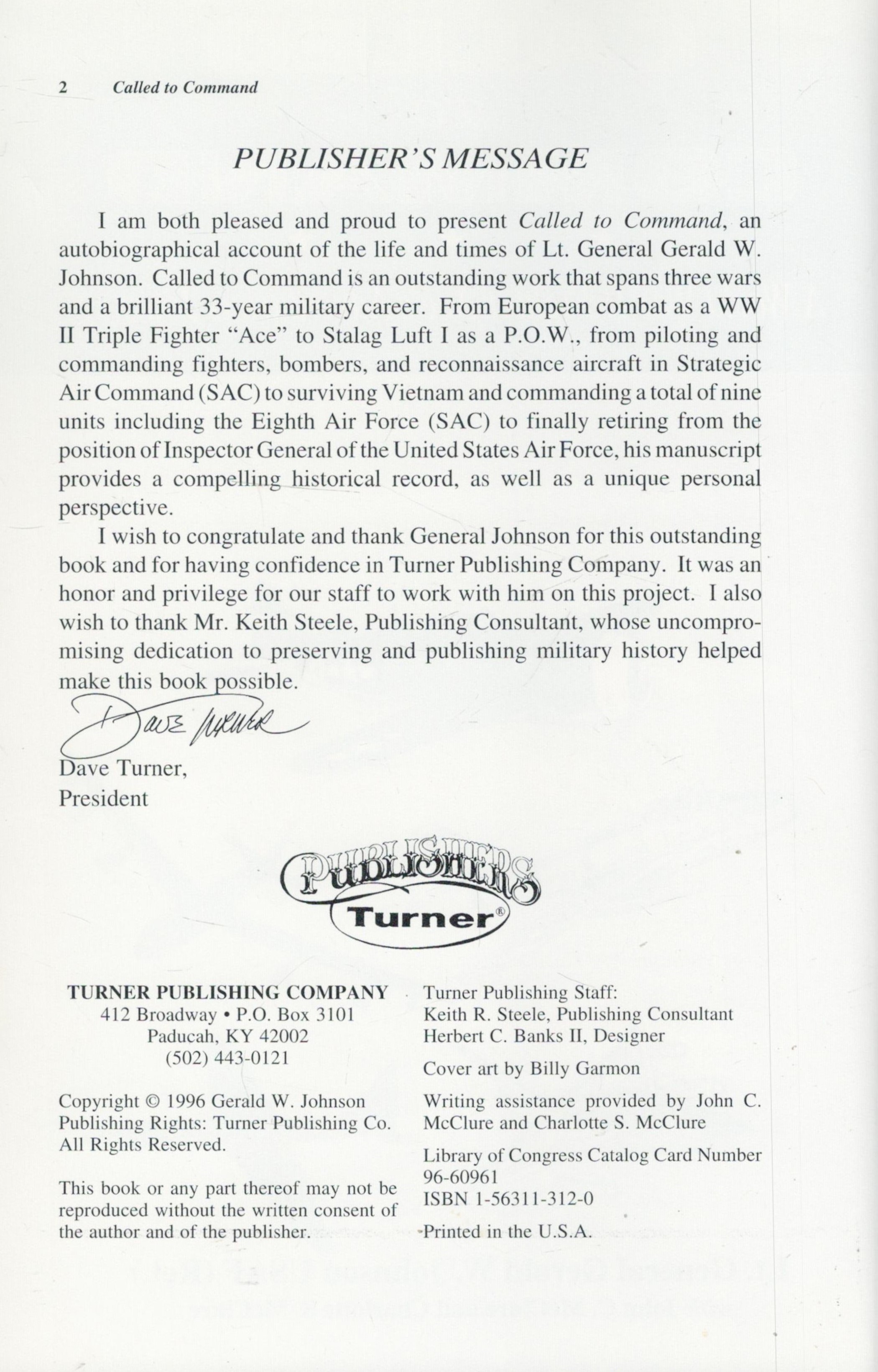 Major General Gerald W Johnson Signed Book Called To Command A World War II Fighter Ace's - Image 4 of 4