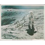 Charles Duke signed NASA original 10x8 colour photo of him on the moon RARE inscription What a