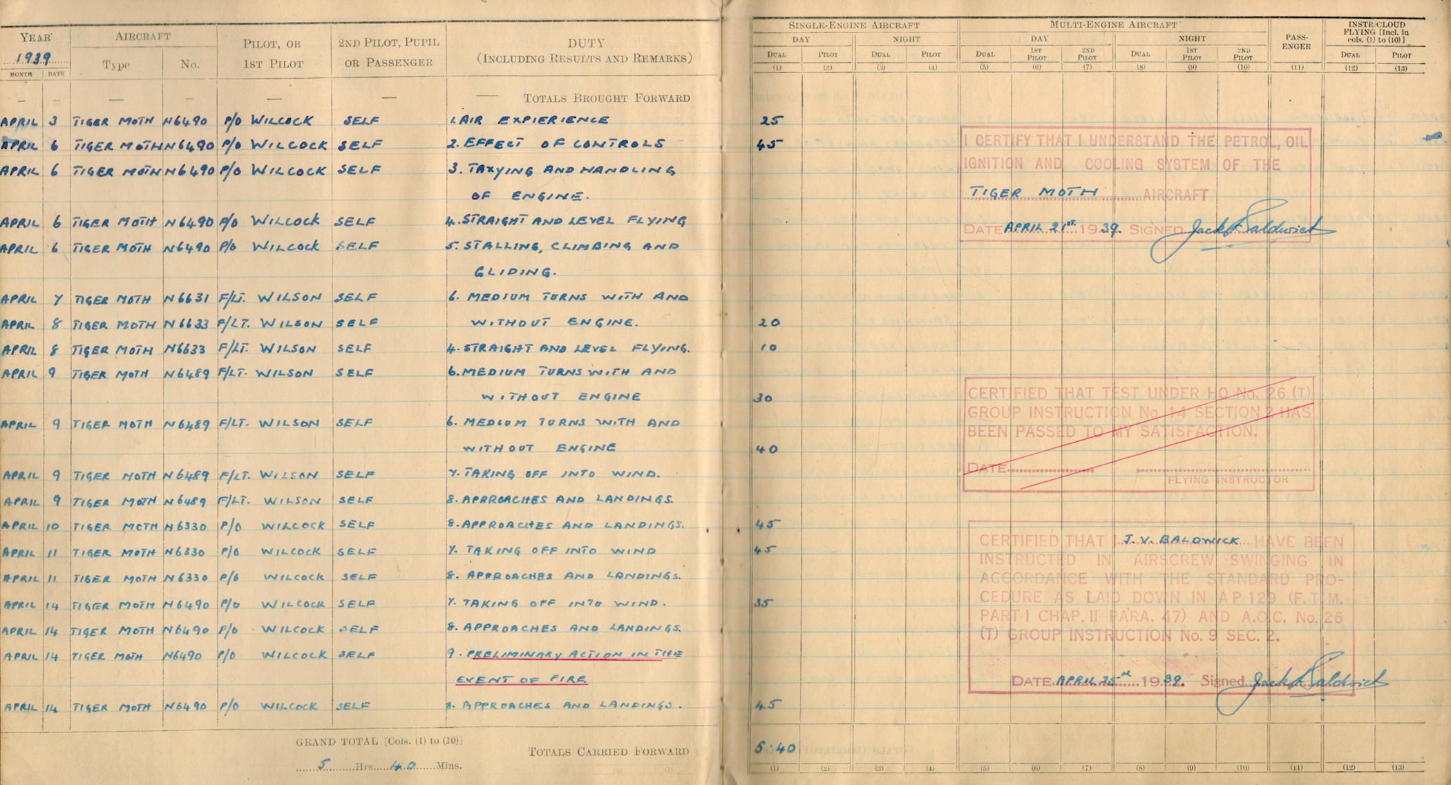 Royal Air Force Pilot's Original Flying Log Book J V Baldwick from 1939 Hardback Book with - Image 2 of 2