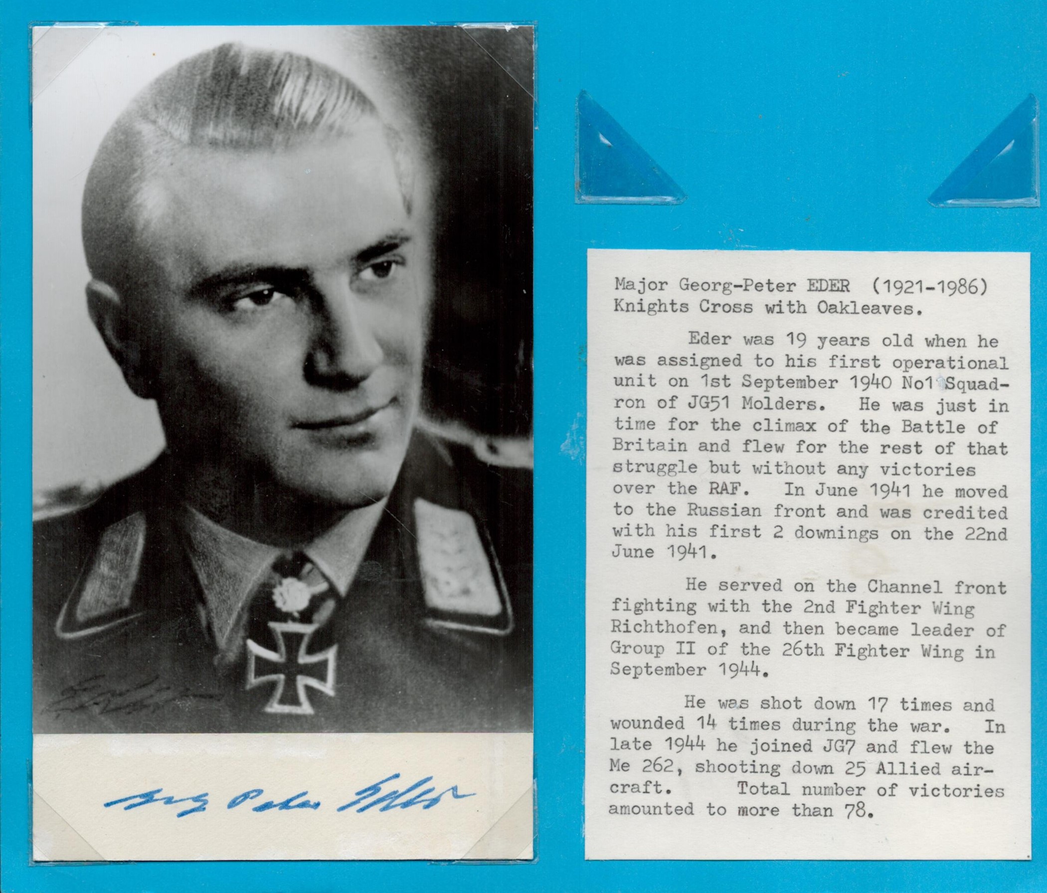 Major Georg Peter Eder signed 6x4 black and white vintage photo. Georg Peter Schorsch Eder (8