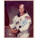 Al Worden signed NASA 10x8 original colour photo White Space Suit dedicated. Alfred Merrill