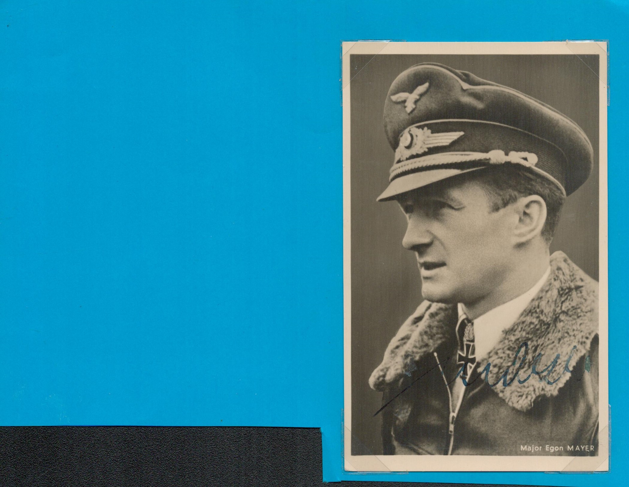 Lieutenant Colonel Egon Mayer (1917 1944) signed WWII sepia 6x4 vintage Hoffman wartime postcard