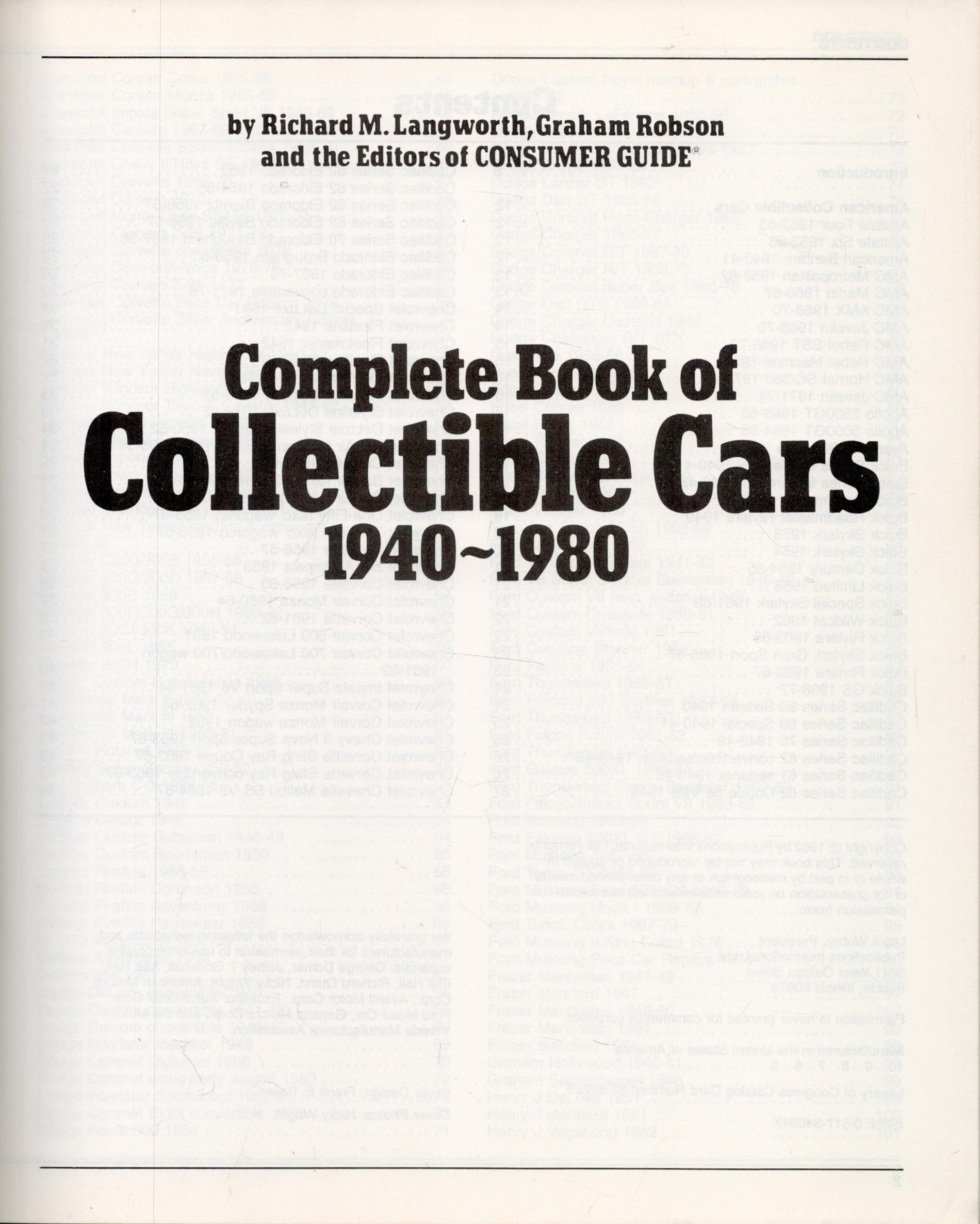 Complete Book of Collectable Cars 1940 1980 by R M Langworth and G Robson 1982 First Edition - Image 2 of 3