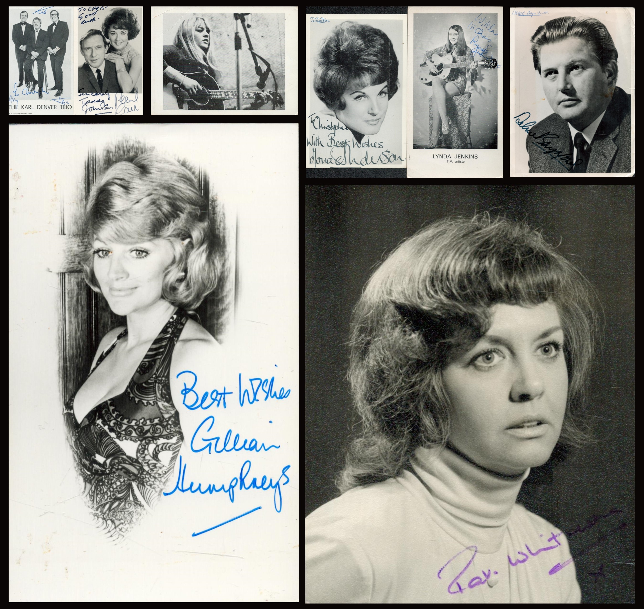 TV, Film and Music Vintage Signed Photo Collection of 8 Photos. Signatures include Pat Withore, Karl