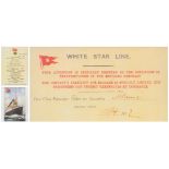 Titanic Memorabilia collection 10 x 8 colour photo, replica first class ticket and replica Lunch