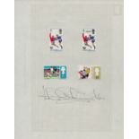 Football. Jack Charlton Signed Stamp Sheet With Four Football Related Stamps Affixed. Good