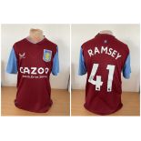 Football Jacob Ramsey signed Aston Villa replica home football shirt size medium. Good condition.