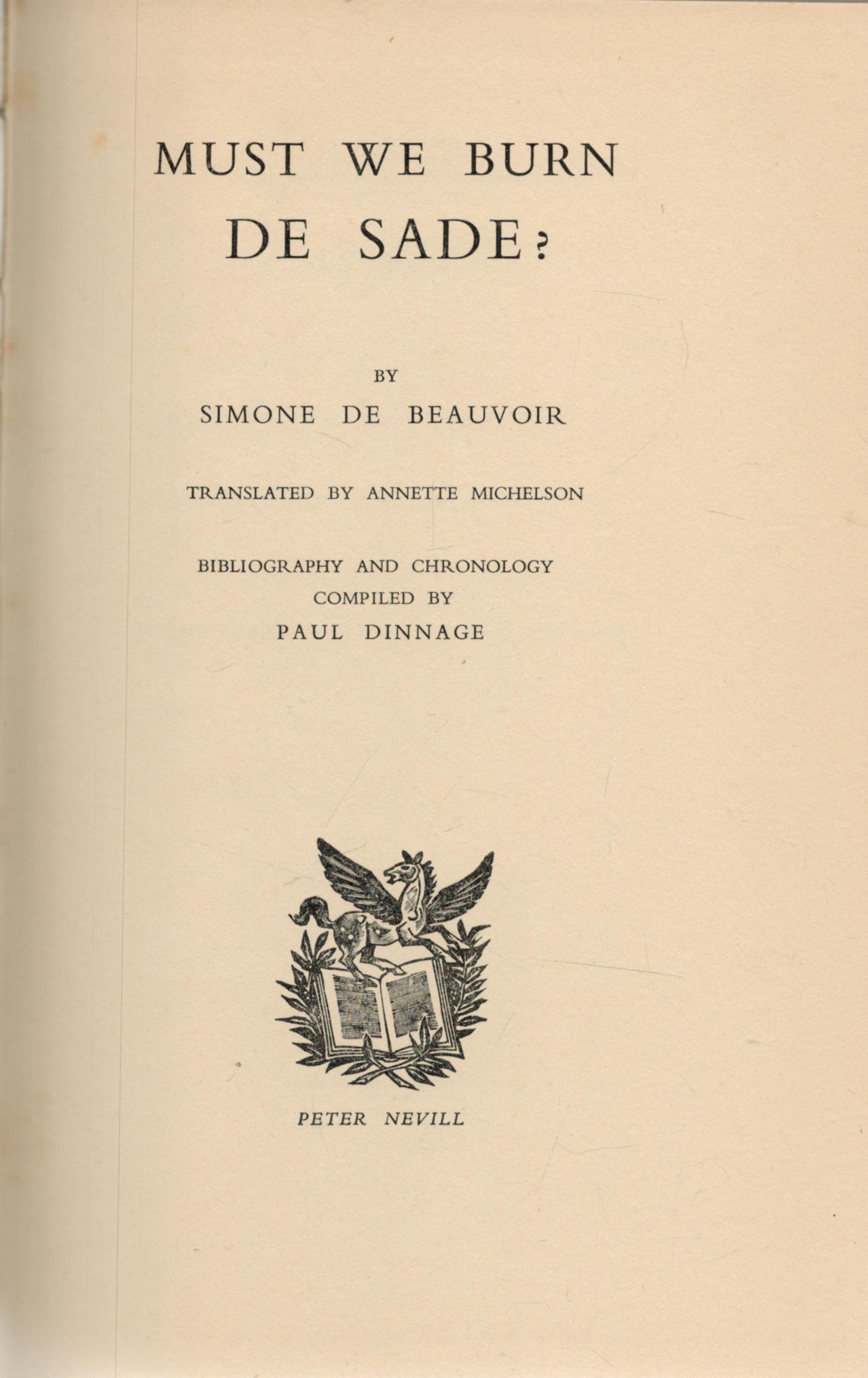 Must We Burn de Sade? By Simone de Beauvoir. Translated by Annette Michelson. Bibliography and - Image 2 of 3