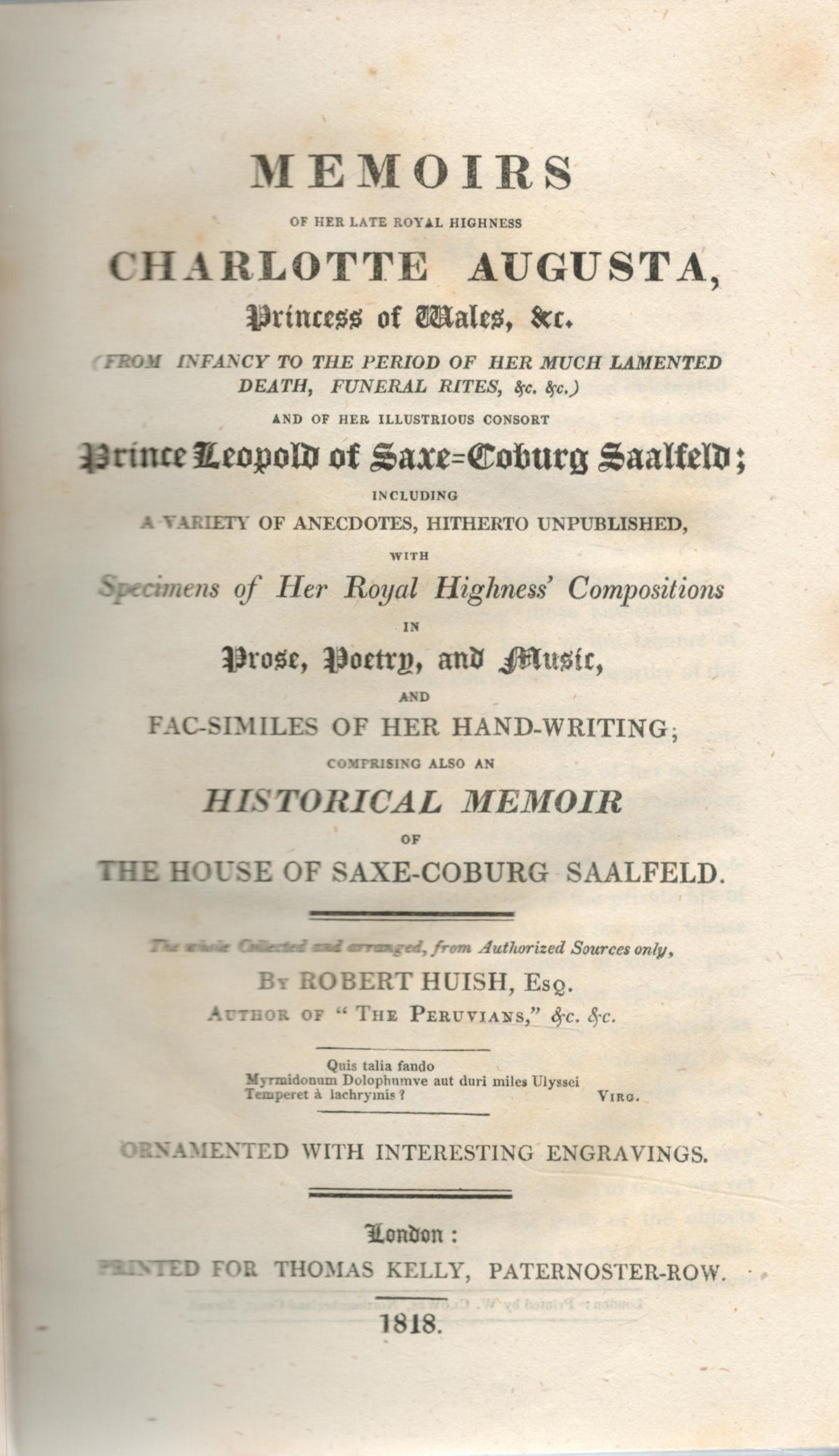 Memoirs of Her Late Royal Highness, Charlotte Augusta, Princess of Wales etc. From her infancy to - Image 2 of 2