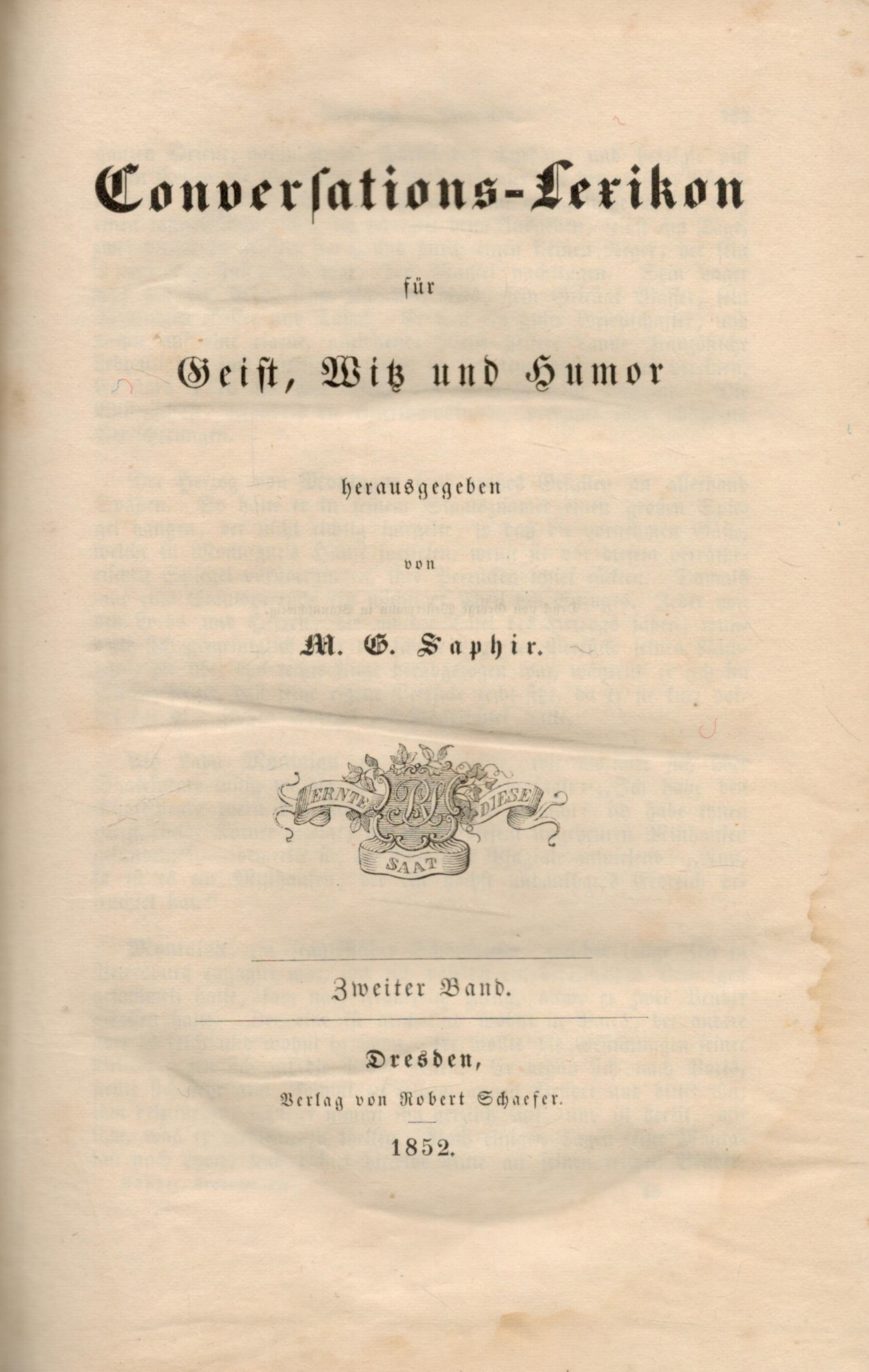 Volume 1 = Conversations. Von M. Saphir published in Dresden, Germany, 1852. 752 pages 6"x 9". - Image 4 of 4