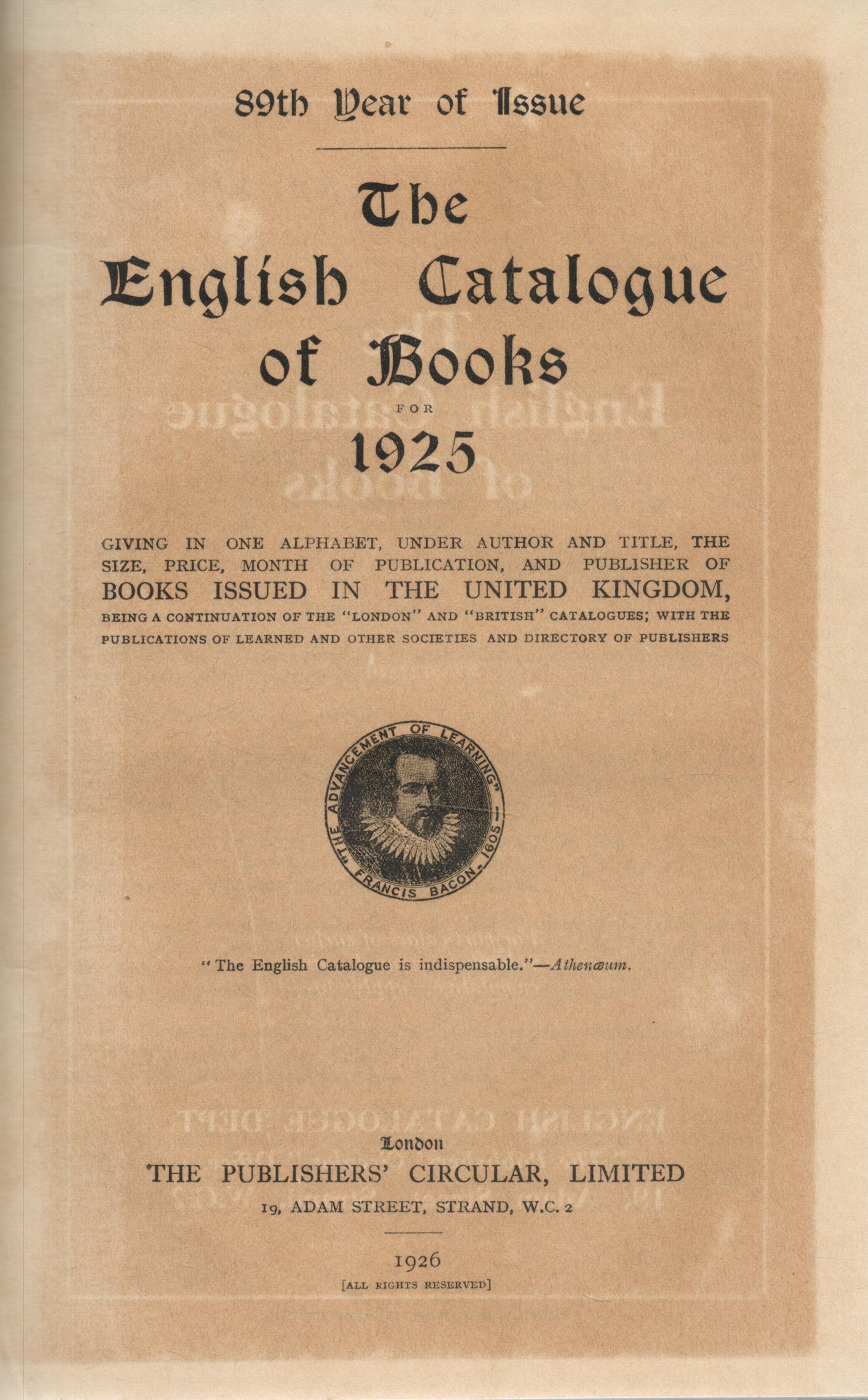 The English Catalogue of Books for 1925. Giving one alphabet under author and title, size, price, - Image 2 of 2