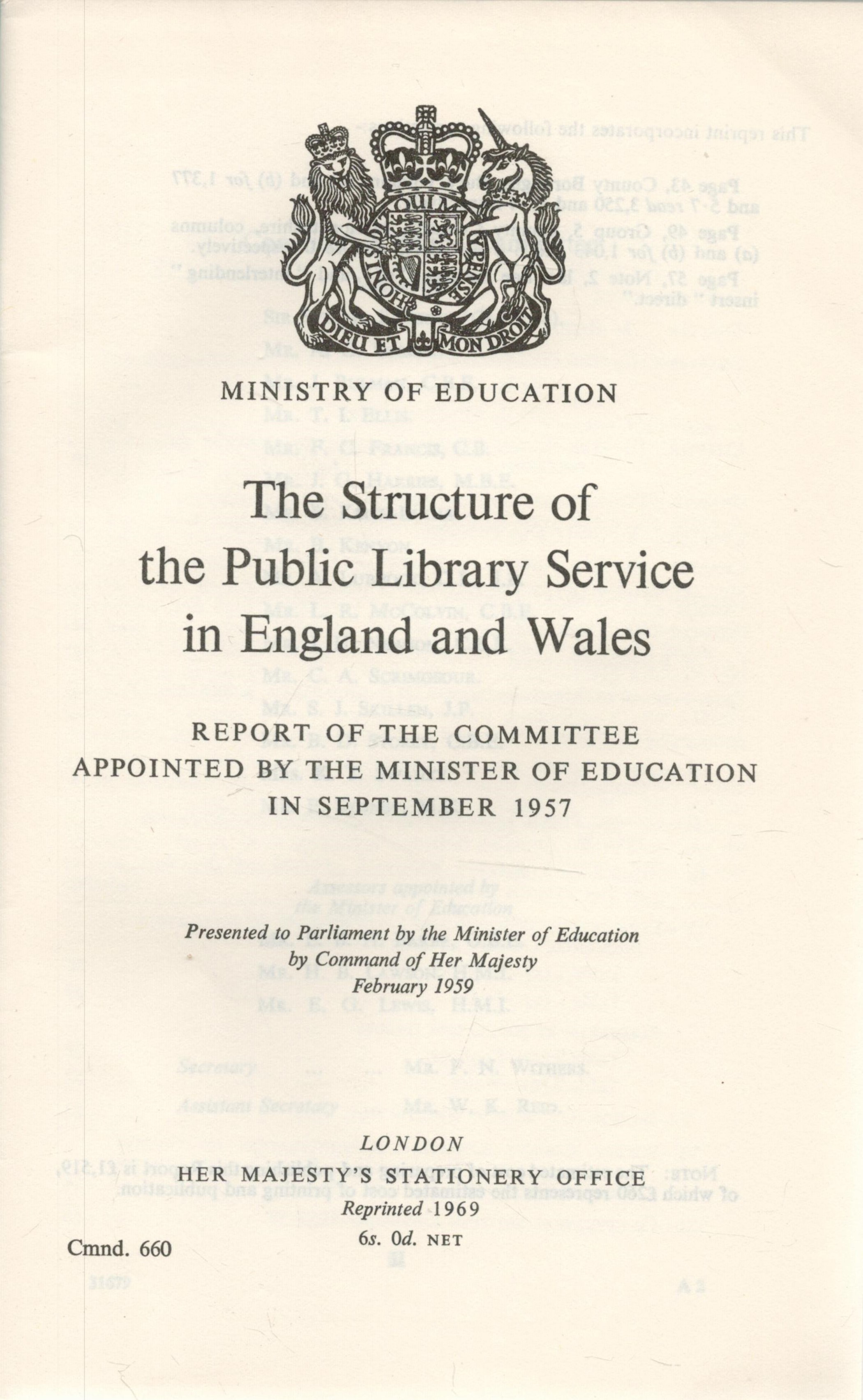 Ministry of Education - The Structure of the Public Library Services in England and Wales. Report of - Image 2 of 2