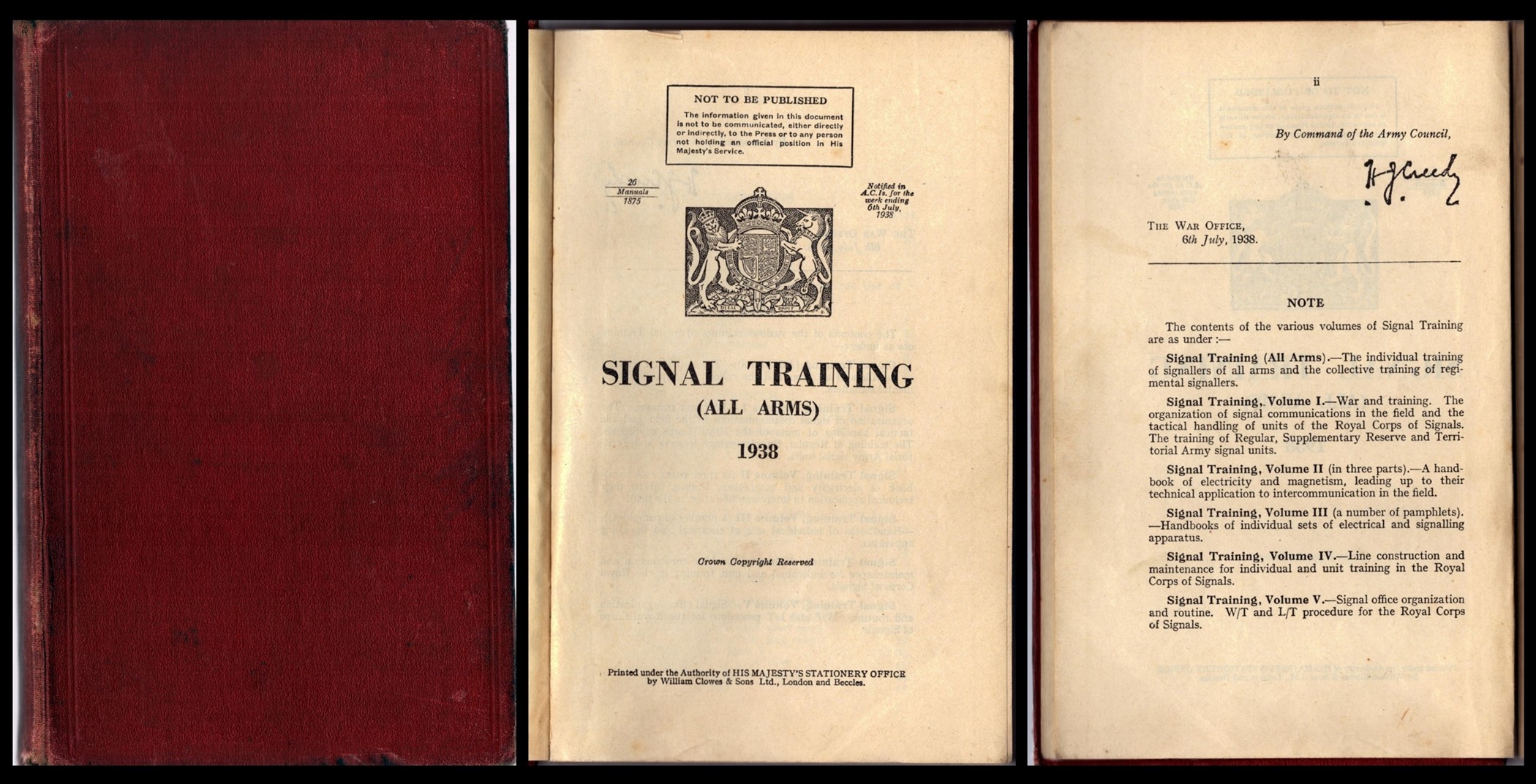 Signal Training (All Arms) 1938. Printed under authority of His Majesty's Stationery Office, London.