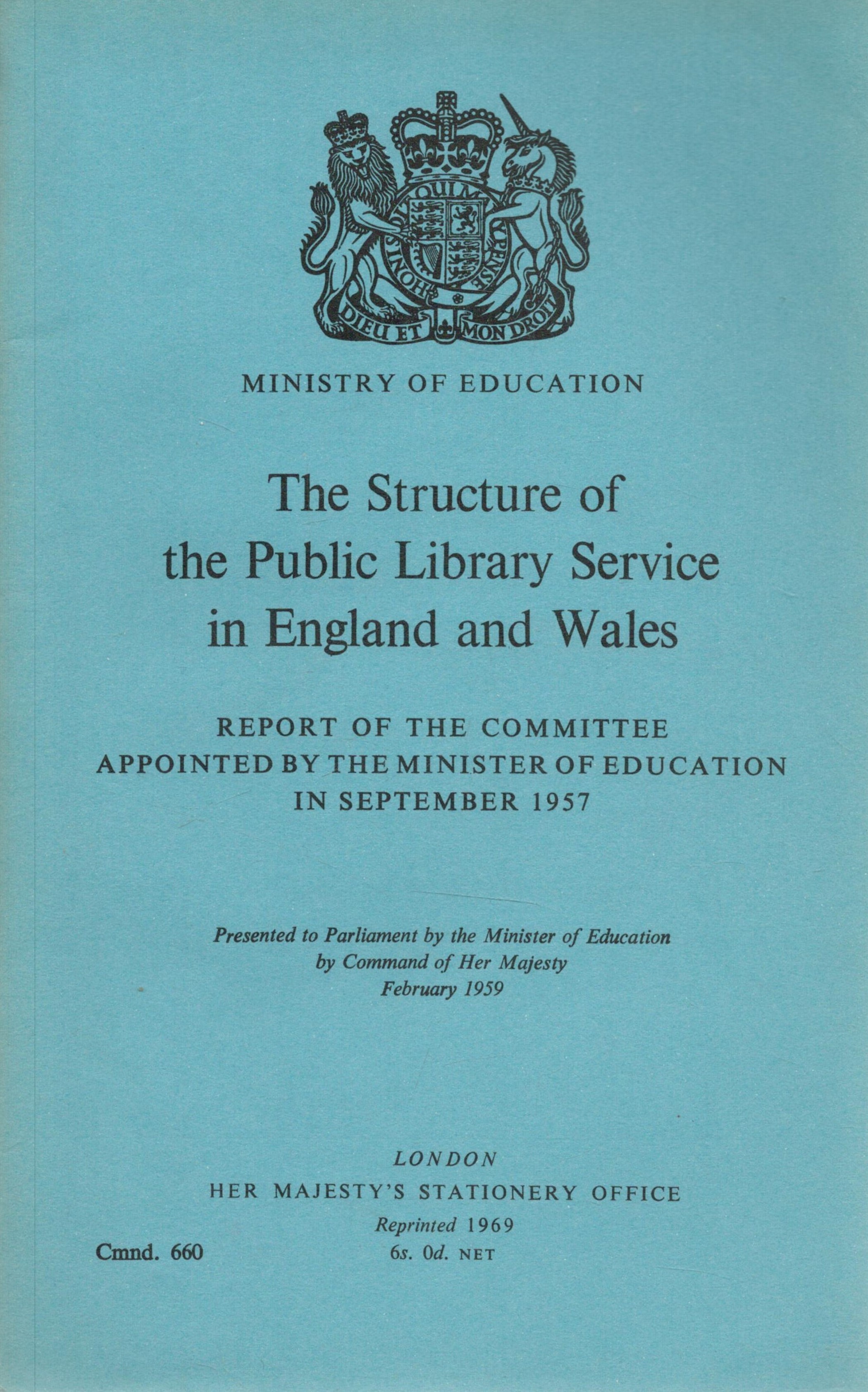 Ministry of Education - The Structure of the Public Library Services in England and Wales. Report of