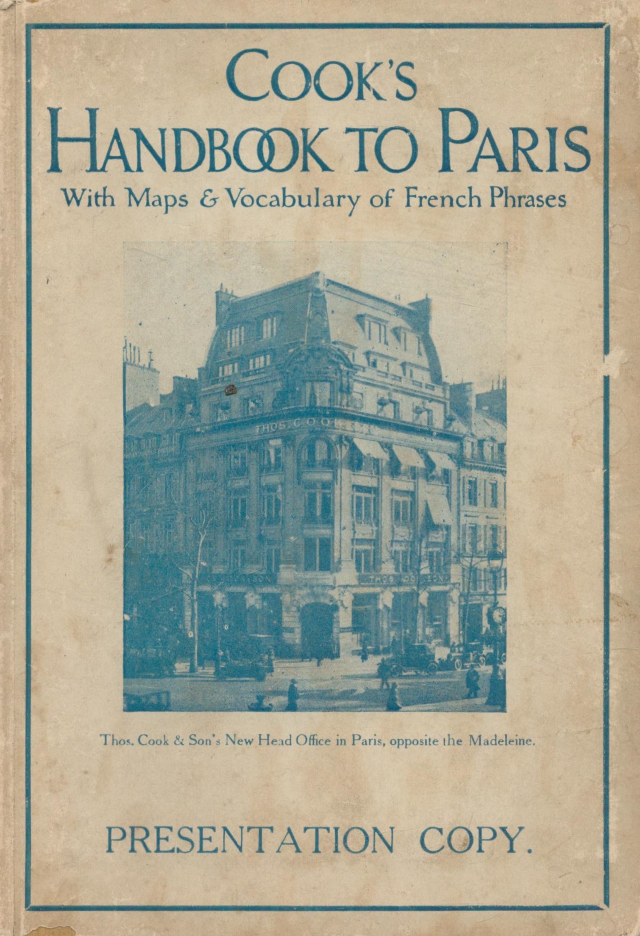 Cook's Handbook to Paris. With maps, vocabulary of French phrases. Presentation copy 1926. 299 pages