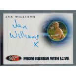 James Bond. Jan Williams (Masseuse in From Russia With Love) Signed 007 Trading Card in Blue ink.