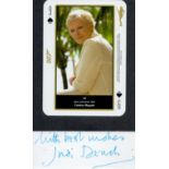 James Bond. Judi Dench Signed Signature Piece With Unsigned Playing Card Affixed to Black Card. Good