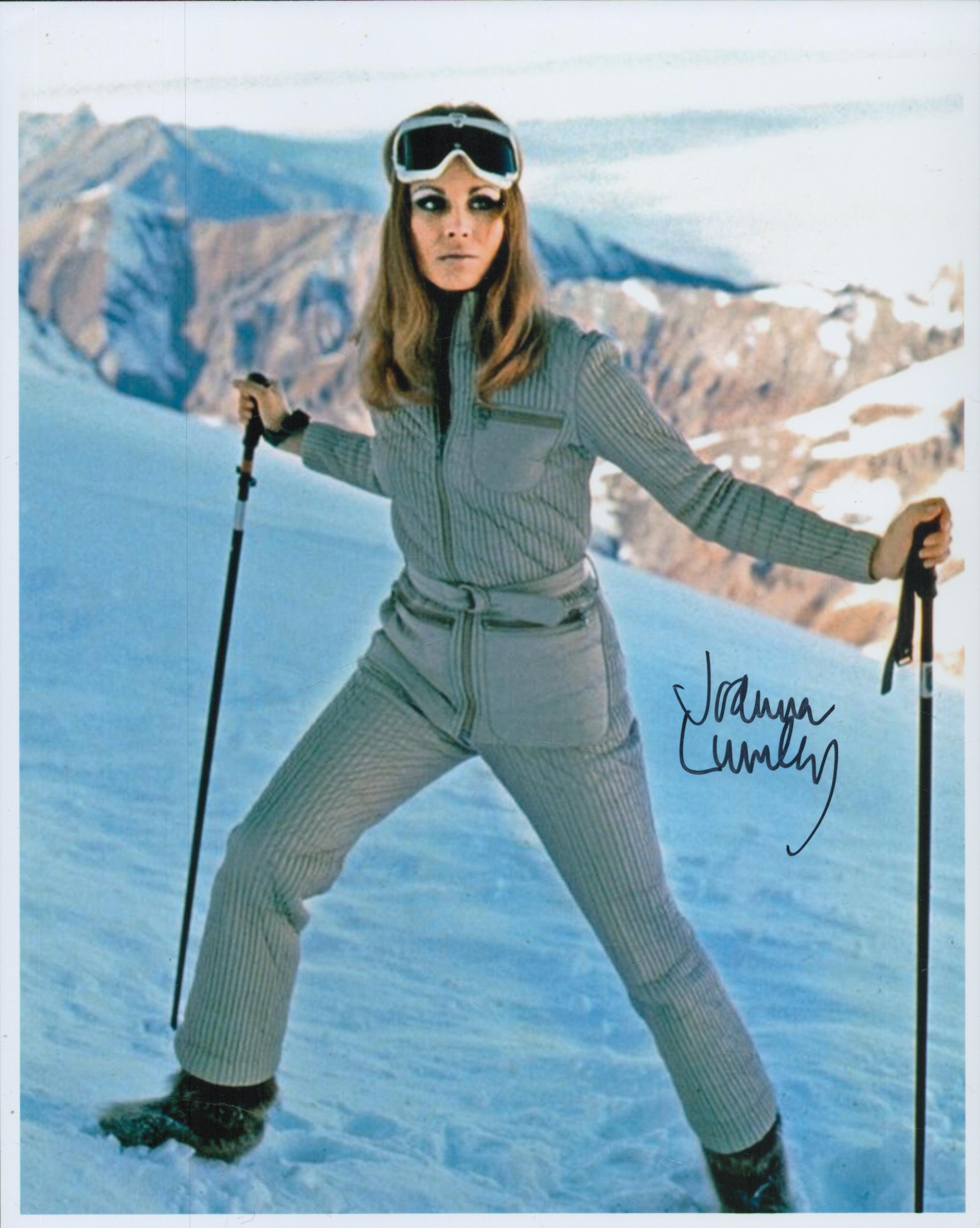 Joanna Lumley James Bond actor signed 10 x 8 inch colour 007 Photo snow ski scene from the movie.