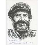 Chaim Topol signed 6x4 inches black and white card illustration. Good Condition. All autographs